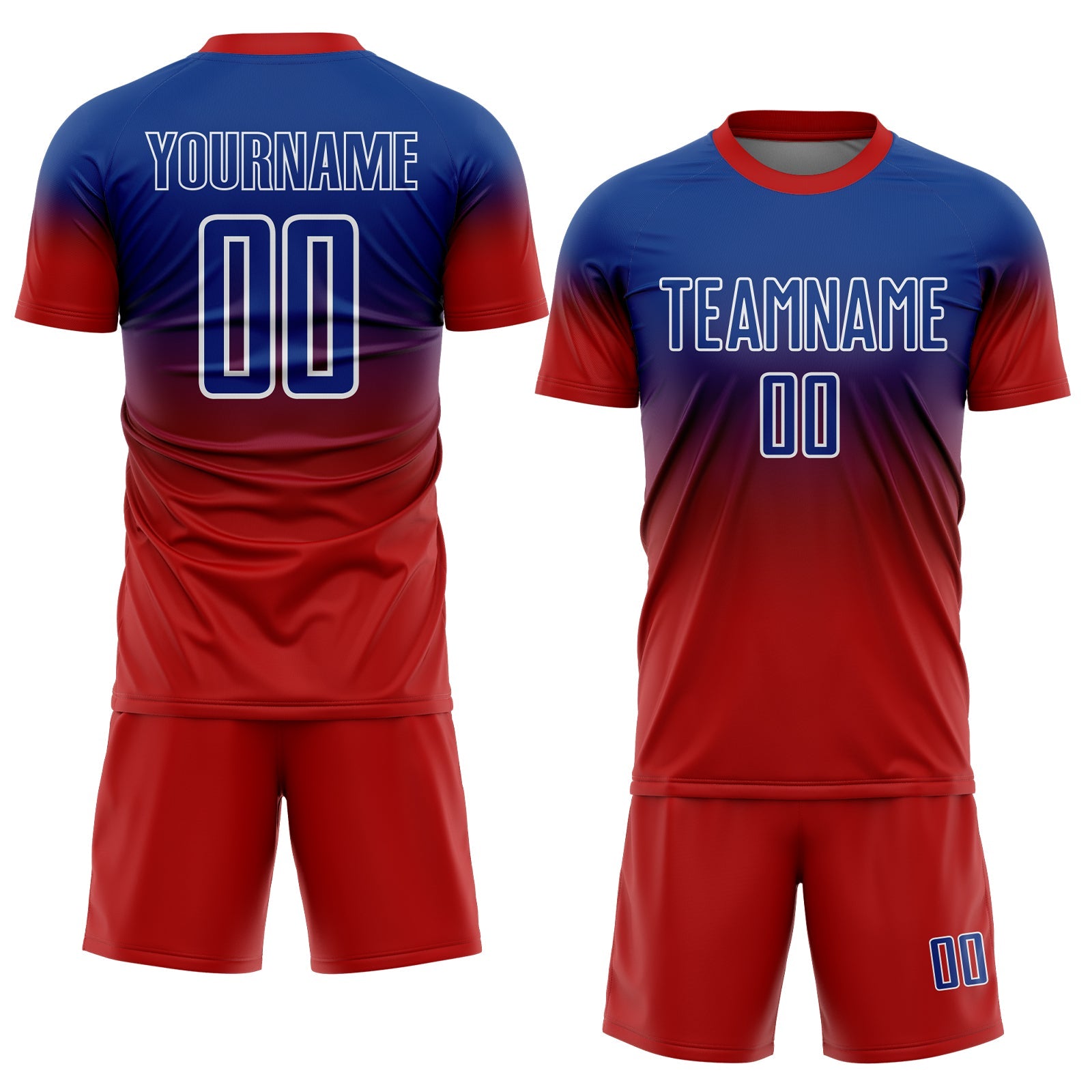 Custom Royal White-Red Fade Fashion Sublimation Soccer Uniform Jersey view 2