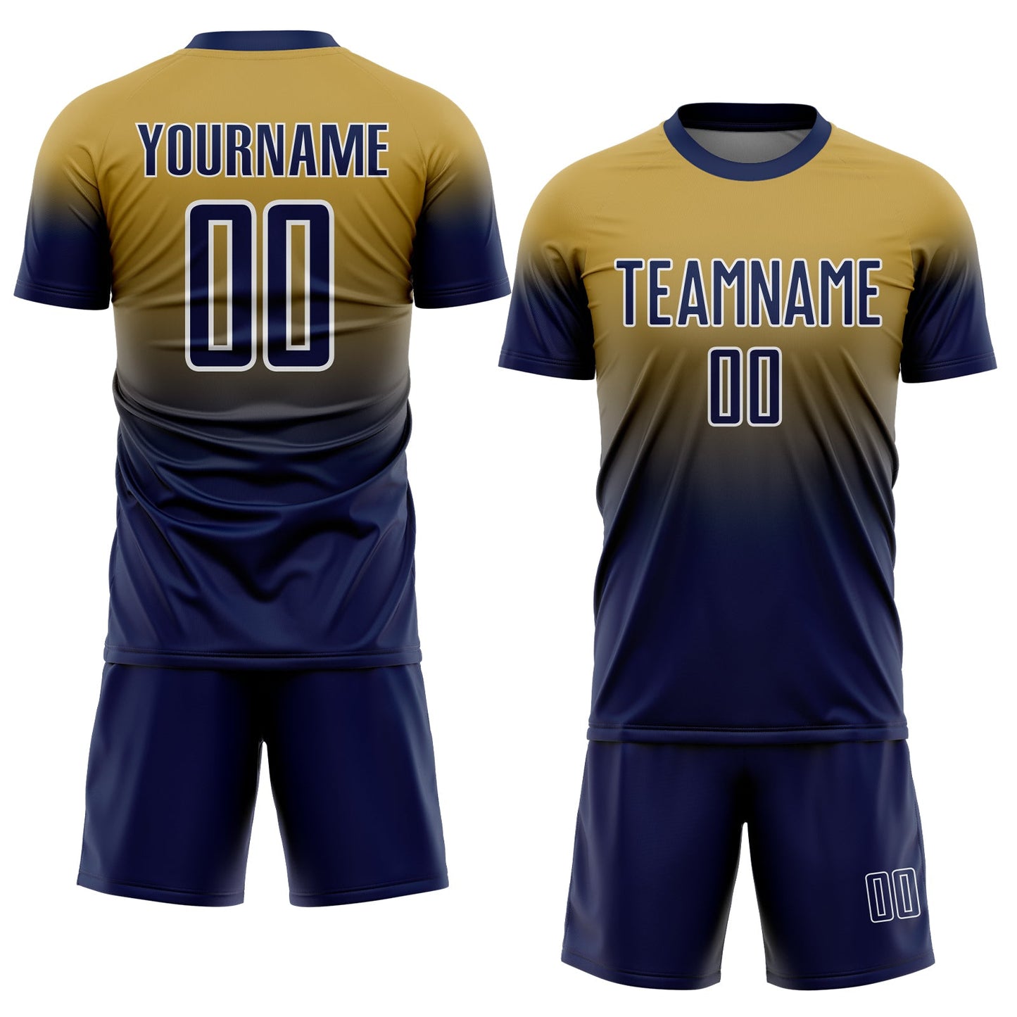 Custom Old Gold Navy-White Fade Fashion Sublimation Soccer Uniform Jersey view 2