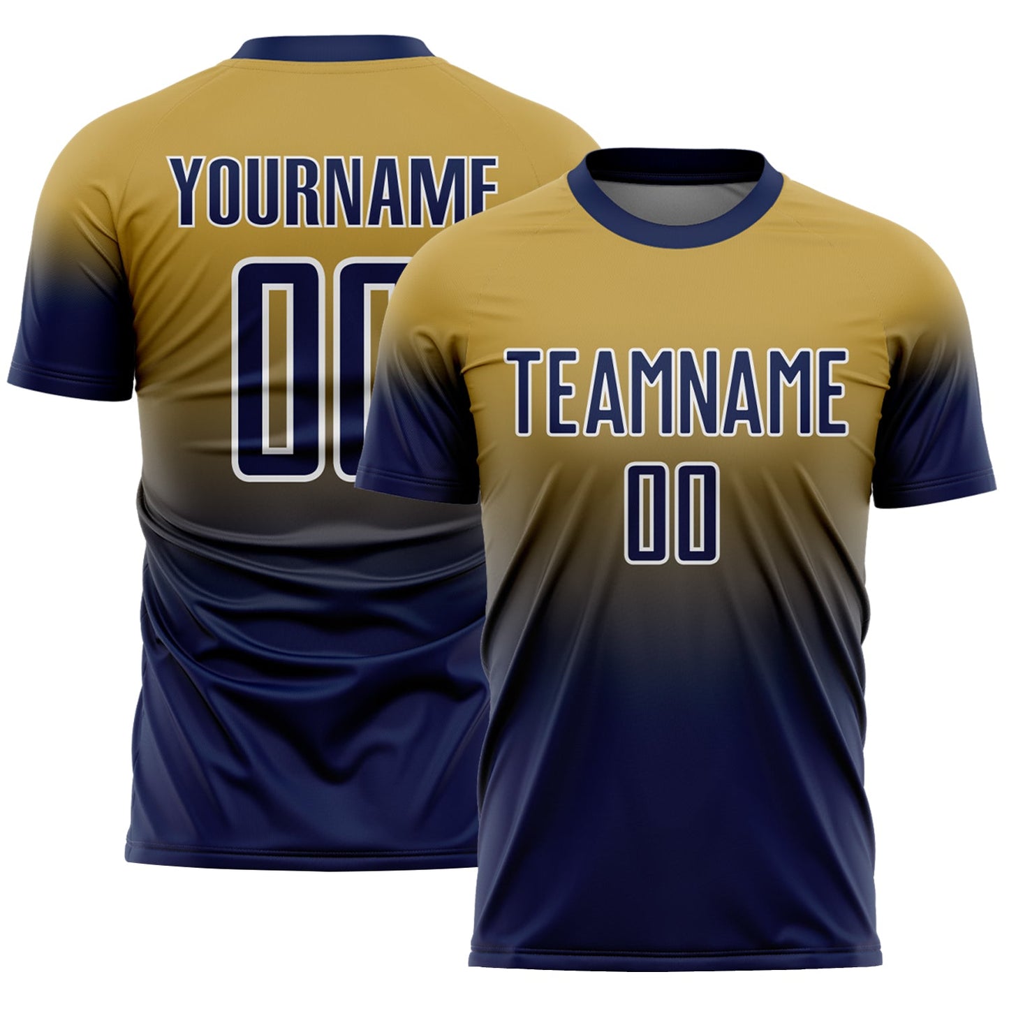 Custom Old Gold Navy-White Fade Fashion Sublimation Soccer Uniform Jersey - Main View