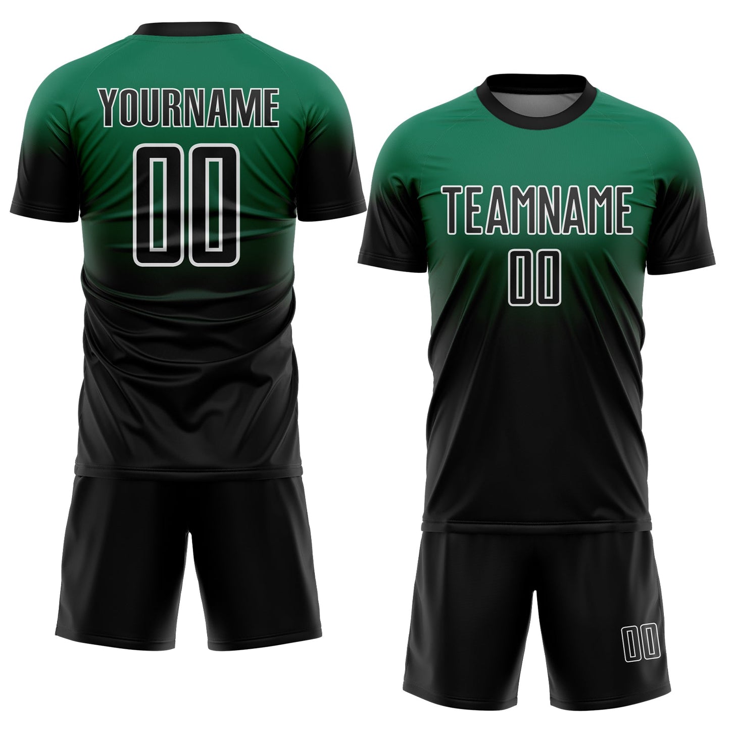 Custom Kelly Green Black-White Fade Fashion Sublimation Soccer Uniform Jersey view 2