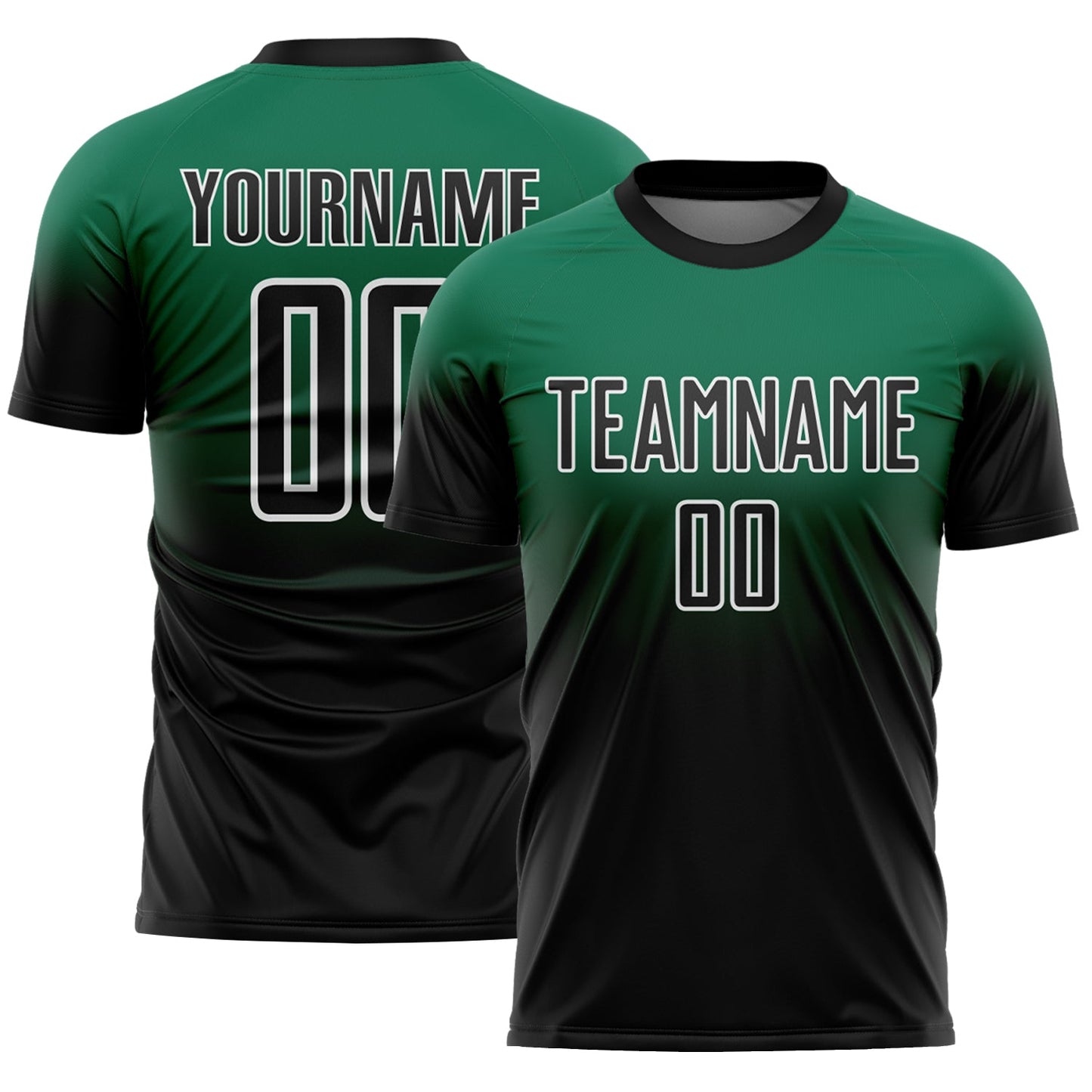 Custom Kelly Green Black-White Fade Fashion Sublimation Soccer Uniform Jersey - Main View