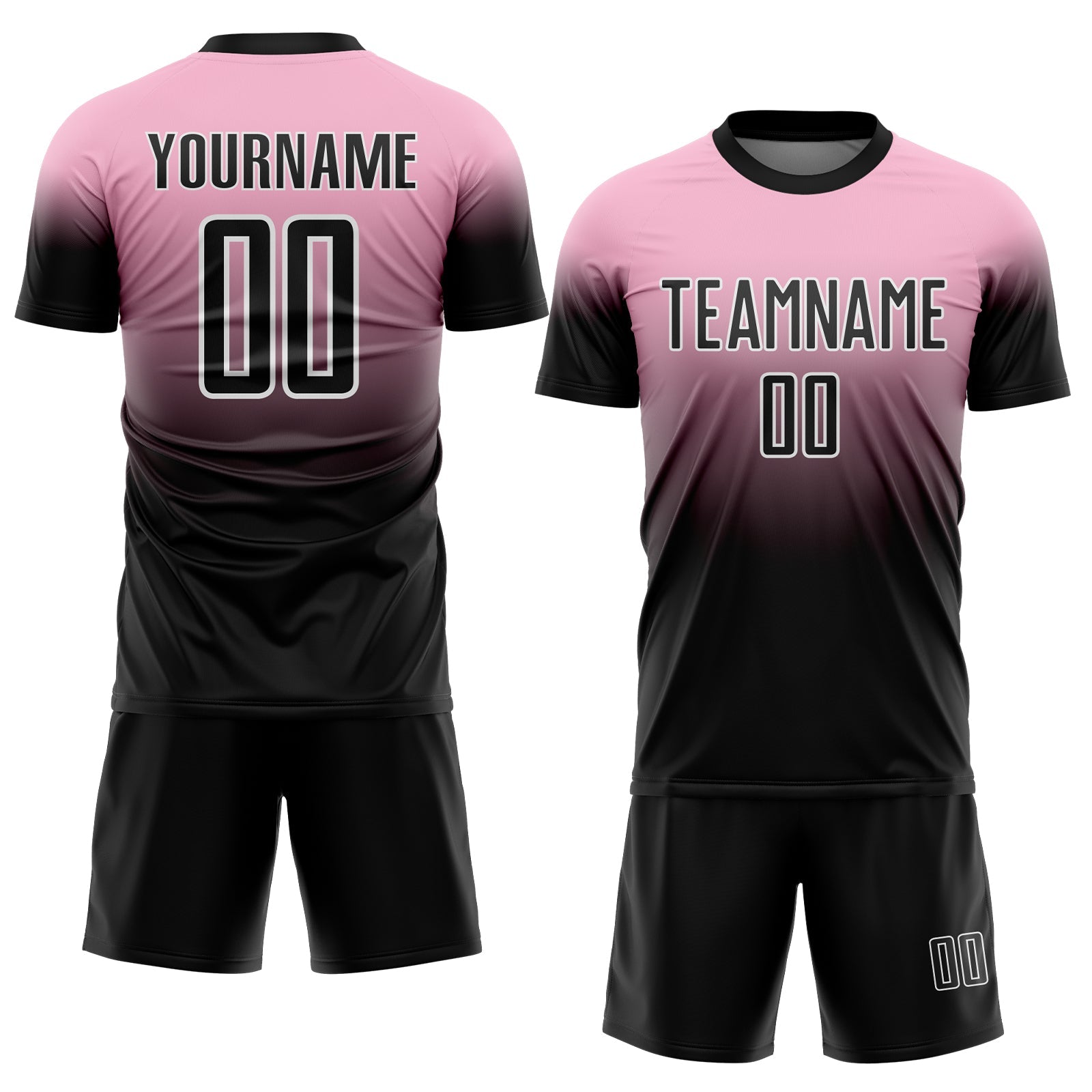Custom Light Pink Black-White Fade Fashion Sublimation Soccer Uniform Jersey view 2