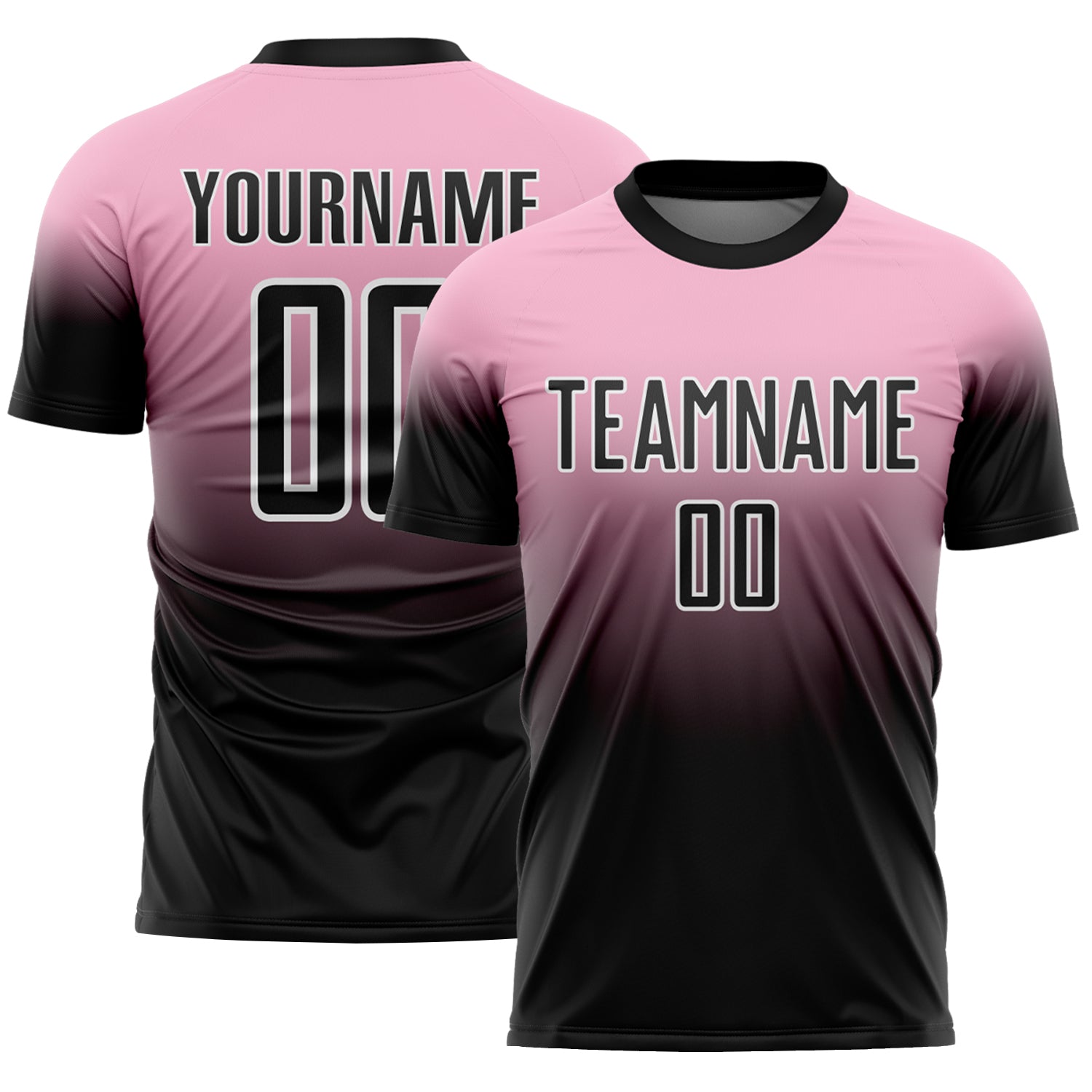 Custom Light Pink Black-White Fade Fashion Sublimation Soccer Uniform Jersey - Main View