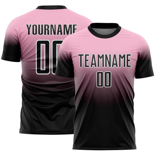 Custom Light Pink Black-White Fade Fashion Sublimation Soccer Uniform Jersey - Main View