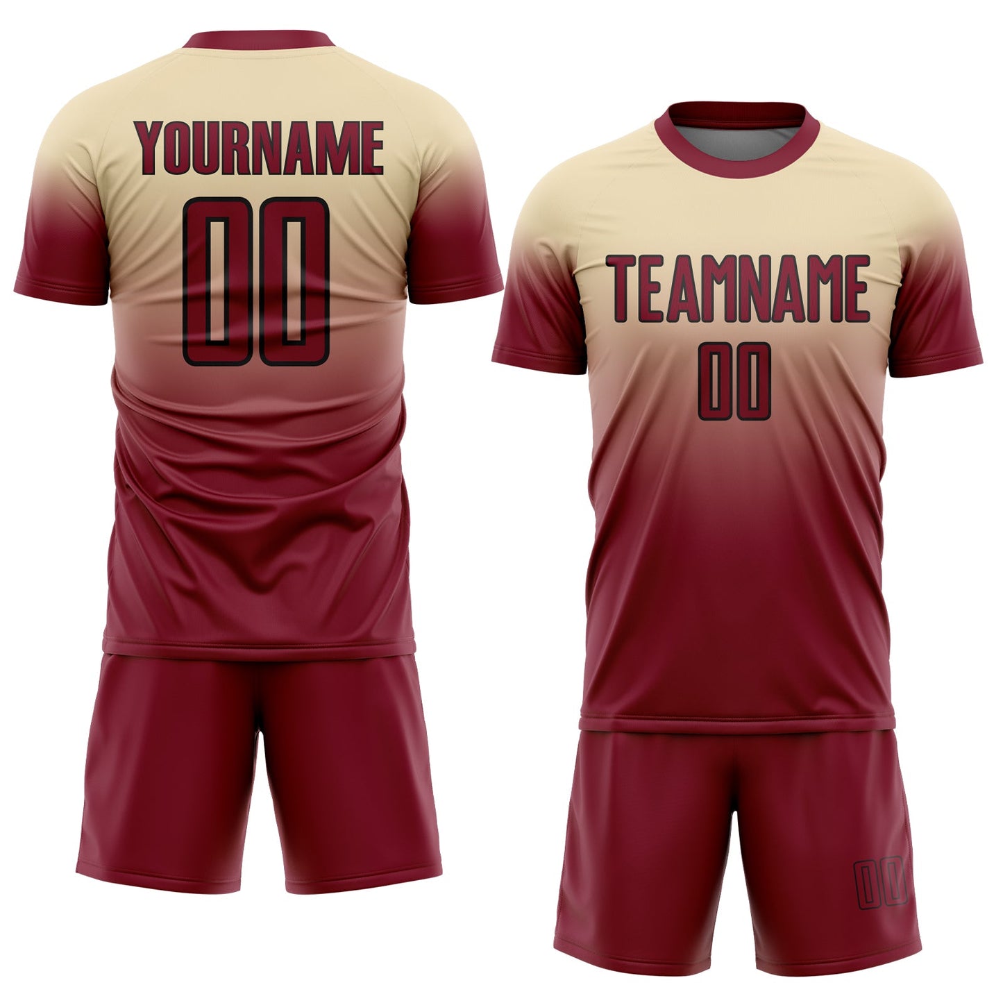 Custom Cream Crimson-Black Fade Fashion Sublimation Soccer Uniform Jersey view 2