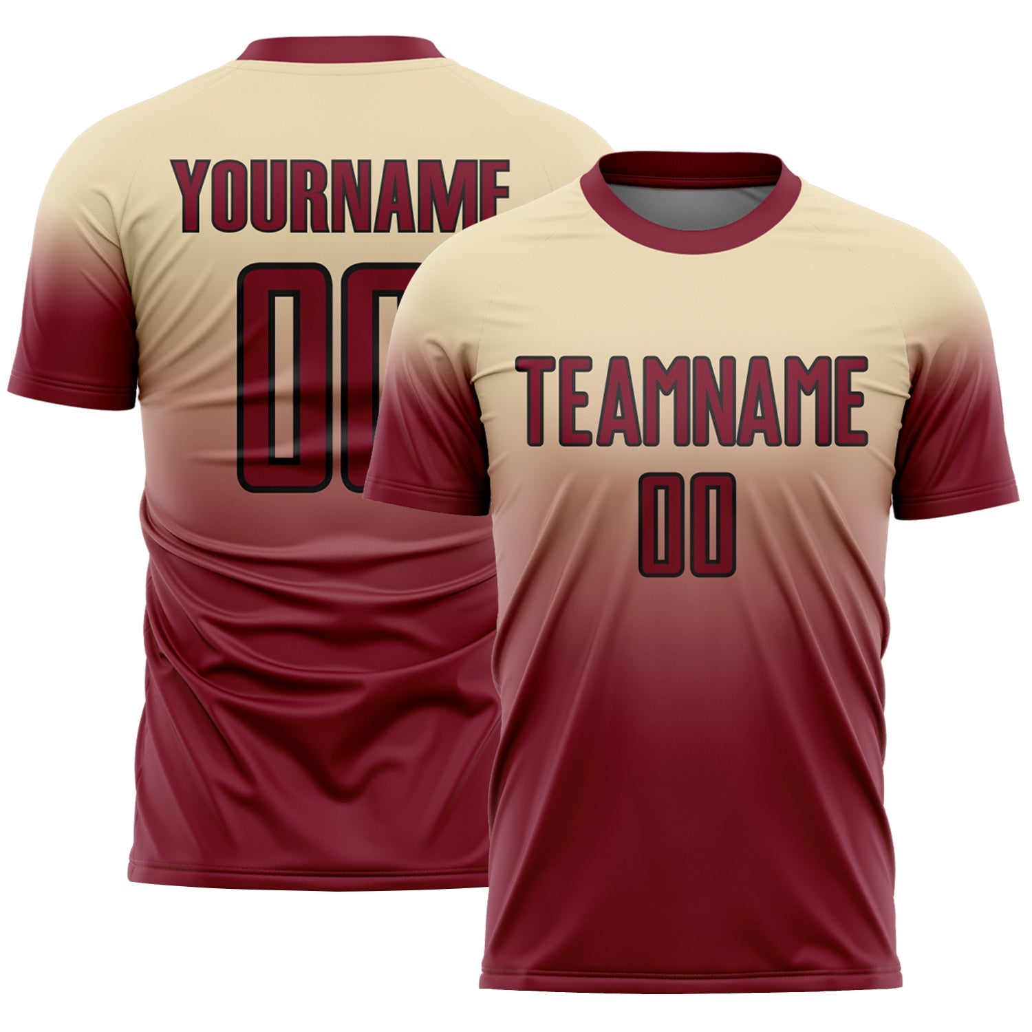 Custom Cream Crimson-Black Fade Fashion Sublimation Soccer Uniform Jersey - Main View