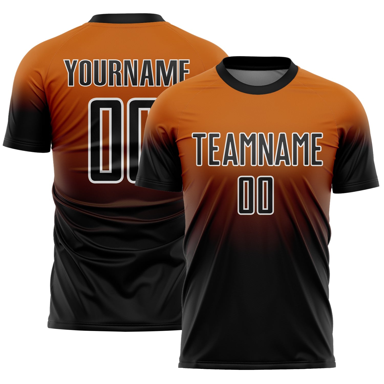 Custom Bay Orange Black-White Fade Fashion Sublimation Soccer Uniform Jersey - Main View