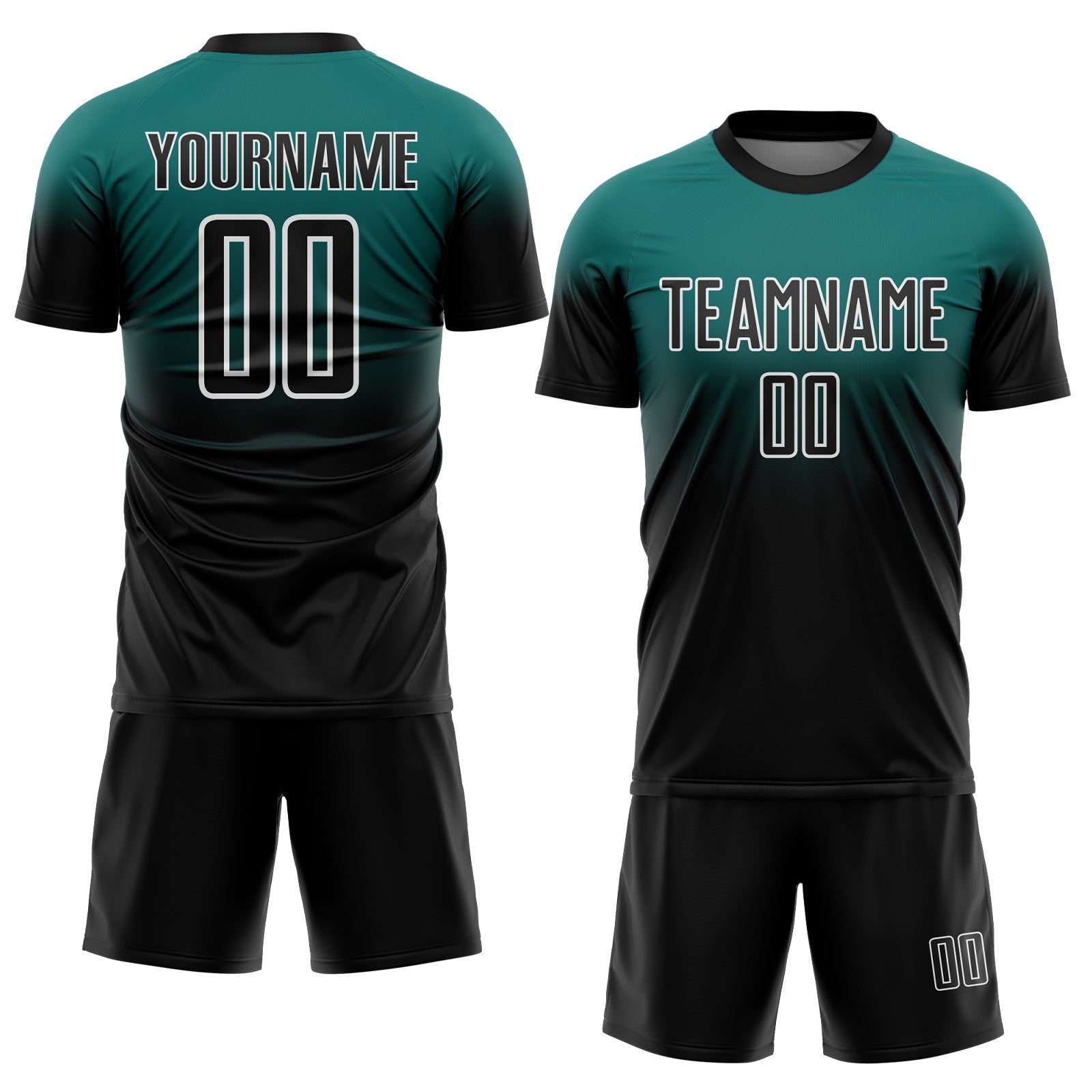 Custom Teal Black-White Fade Fashion Sublimation Soccer Uniform Jersey view 2