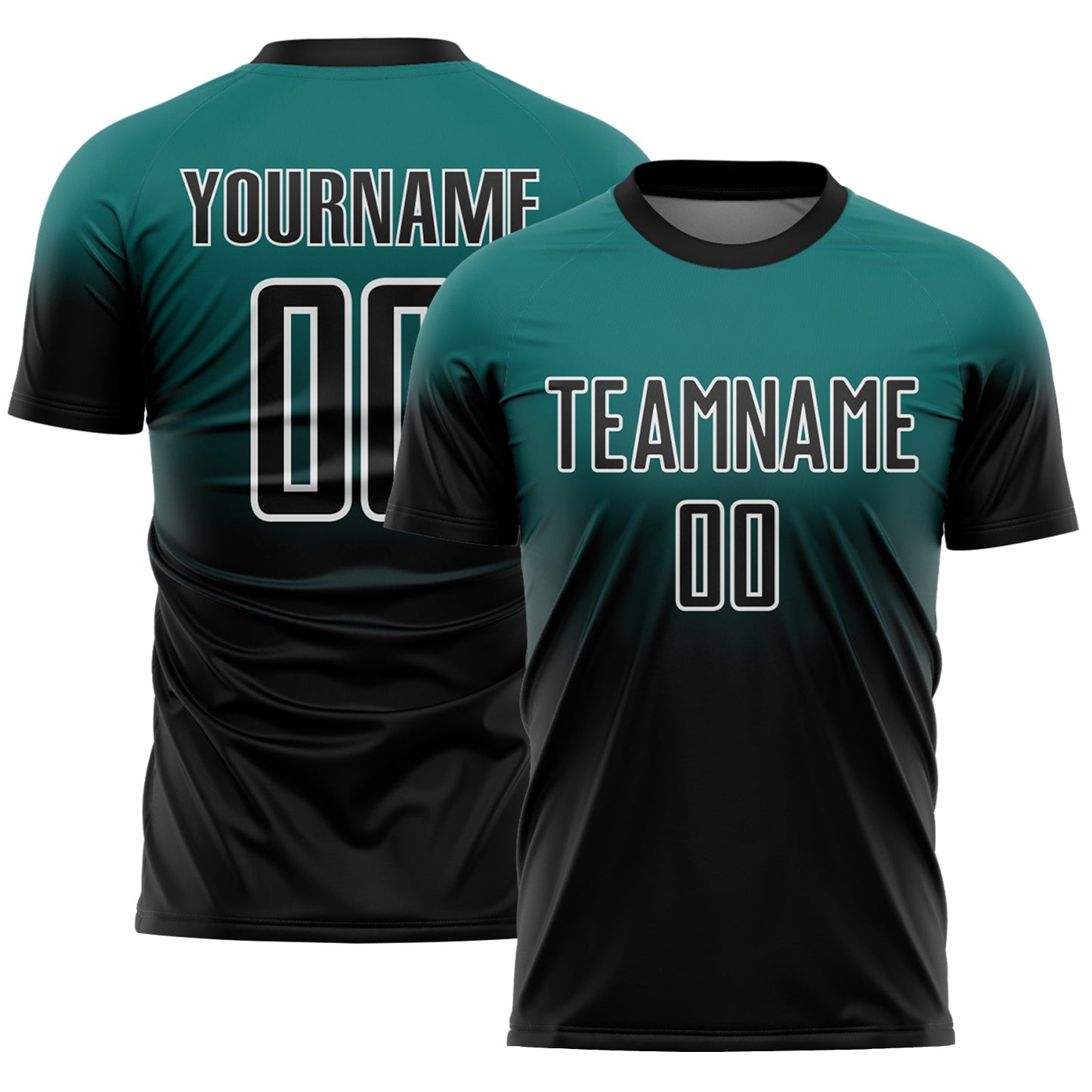 Custom Teal Black-White Fade Fashion Sublimation Soccer Uniform Jersey - Main View