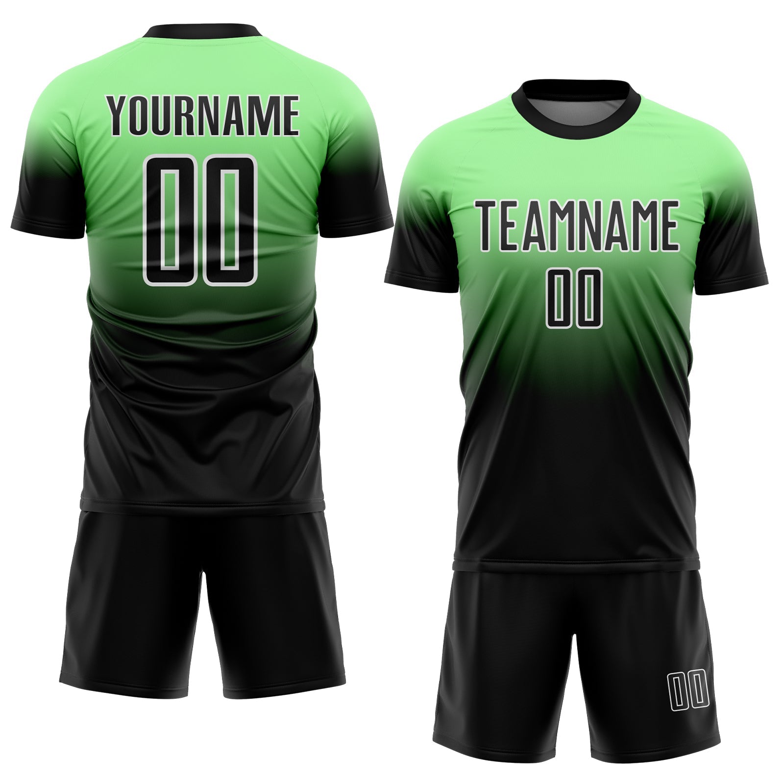 Custom Pea Green Black-White Fade Fashion Sublimation Soccer Uniform Jersey view 2