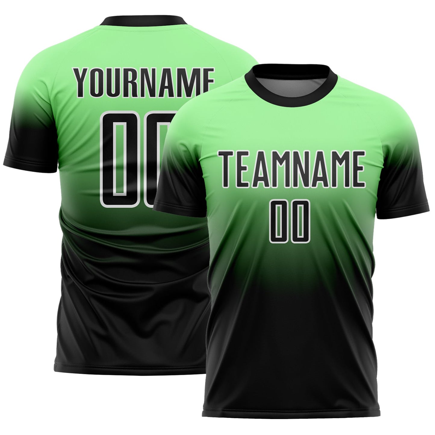 Custom Pea Green Black-White Fade Fashion Sublimation Soccer Uniform Jersey - Main View