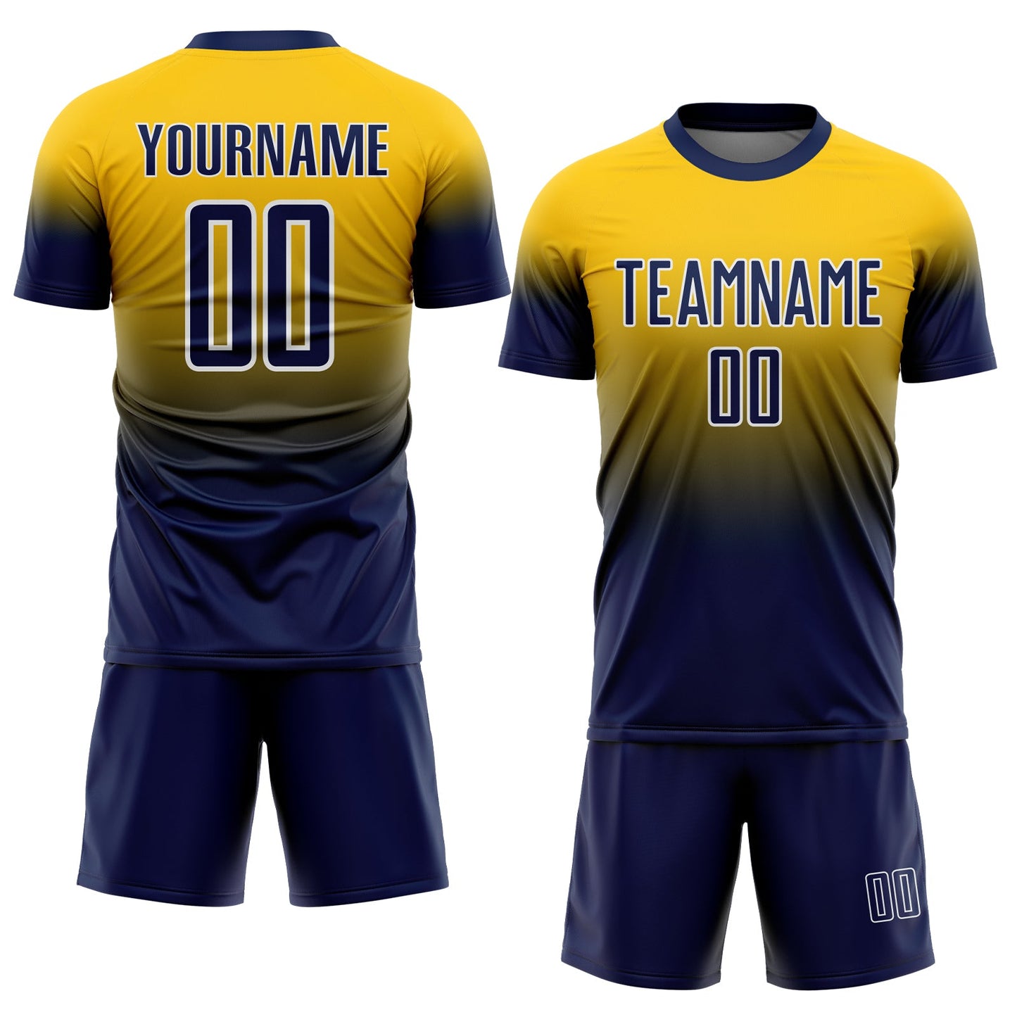 Custom Yellow Navy-White Fade Fashion Sublimation Soccer Uniform Jersey view 2