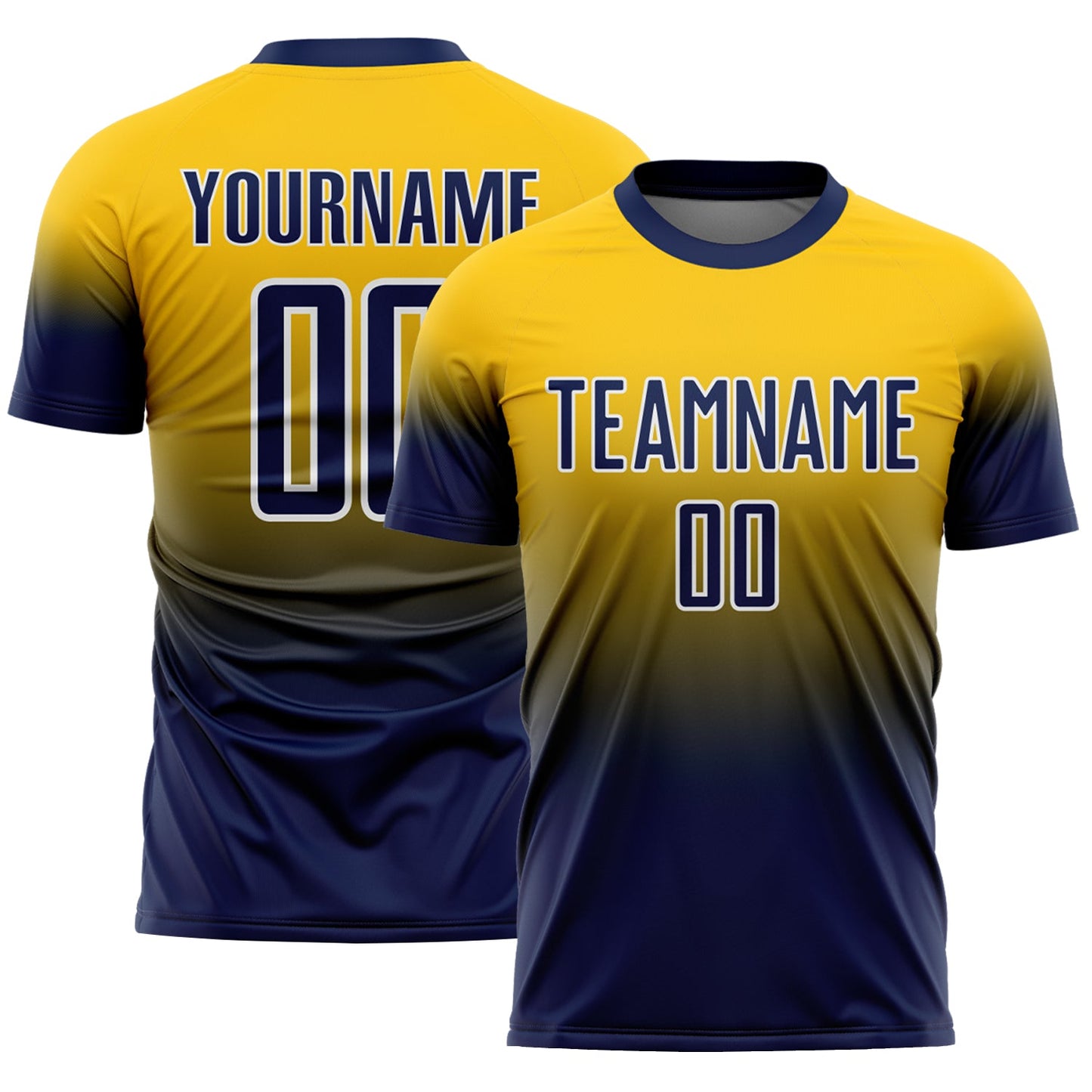 Custom Yellow Navy-White Fade Fashion Sublimation Soccer Uniform Jersey - Main View