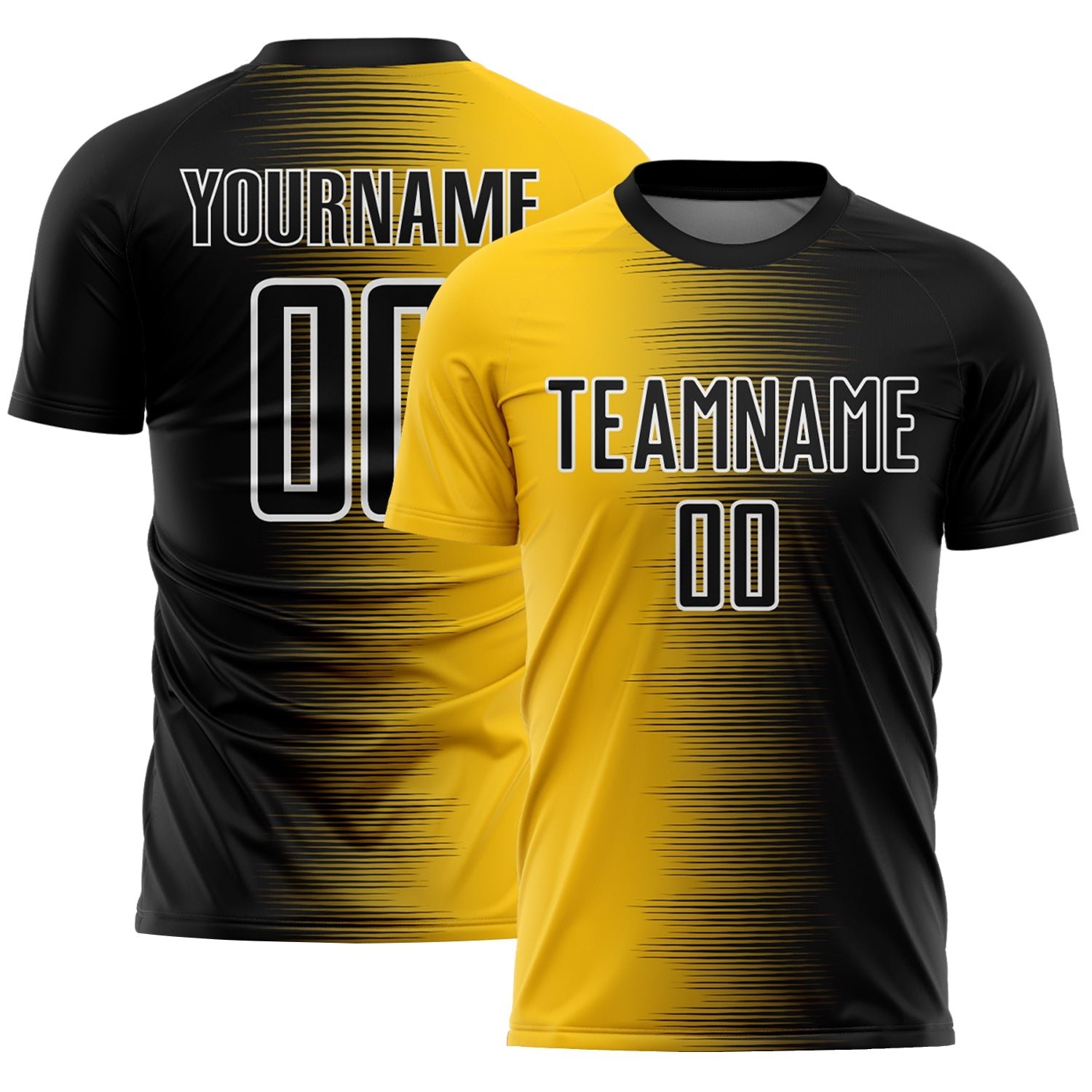 Custom Black White-Gold Gradient Line Sublimation Soccer Uniform Jersey - Main View
