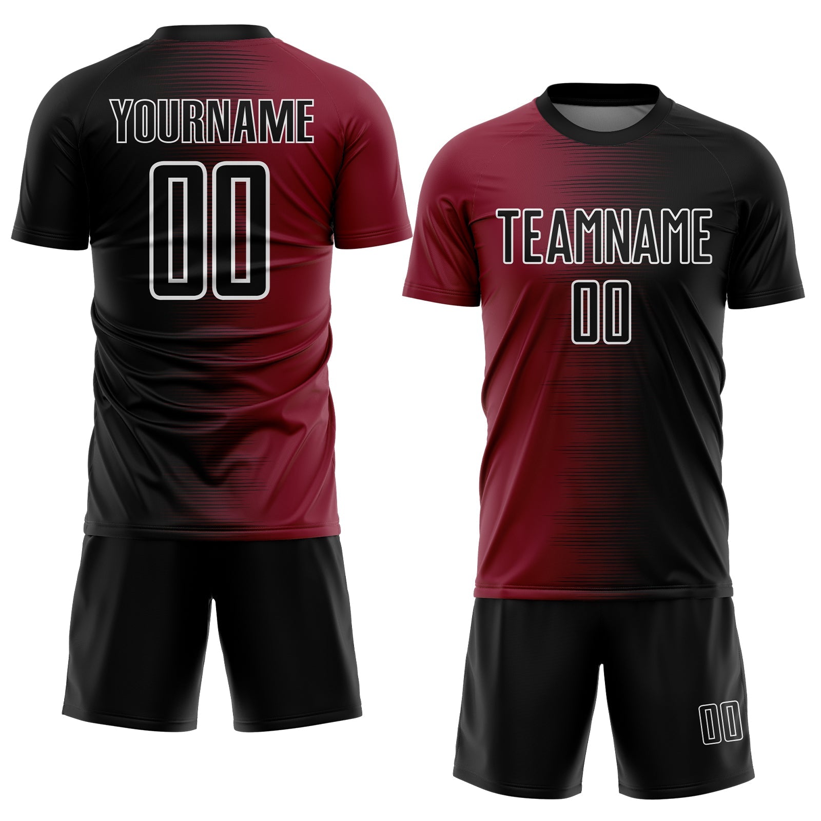 Custom Black White-Crimson Gradient Line Sublimation Soccer Uniform Jersey view 2