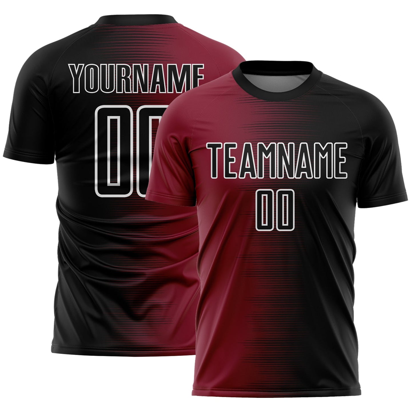 Custom Black White-Crimson Gradient Line Sublimation Soccer Uniform Jersey - Main View