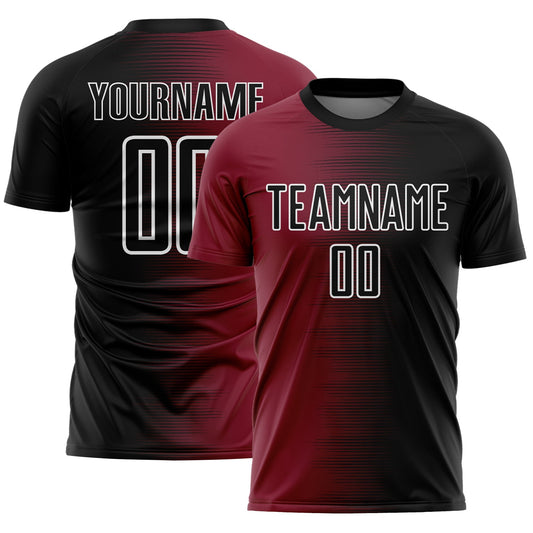 Custom Black White-Crimson Gradient Line Sublimation Soccer Uniform Jersey - Main View