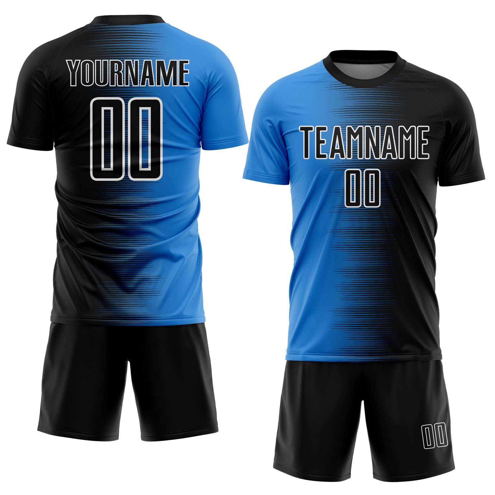 Custom Black White-Powder Blue Gradient Line Sublimation Soccer Uniform Jersey view 2