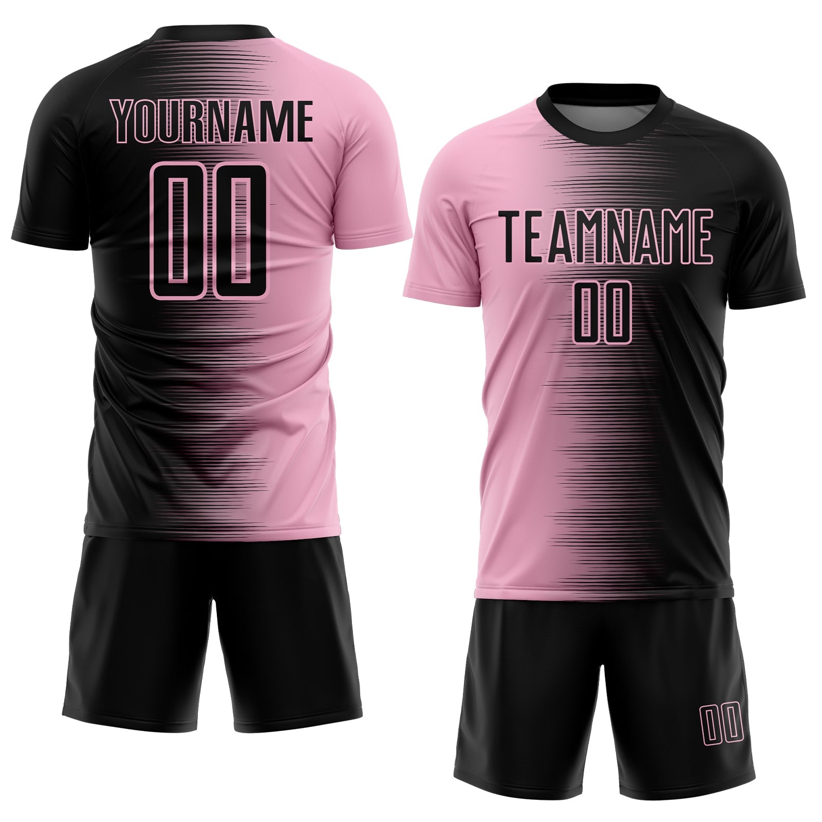 Custom Black Light Pink Gradient Line Sublimation Soccer Uniform Jersey view 2