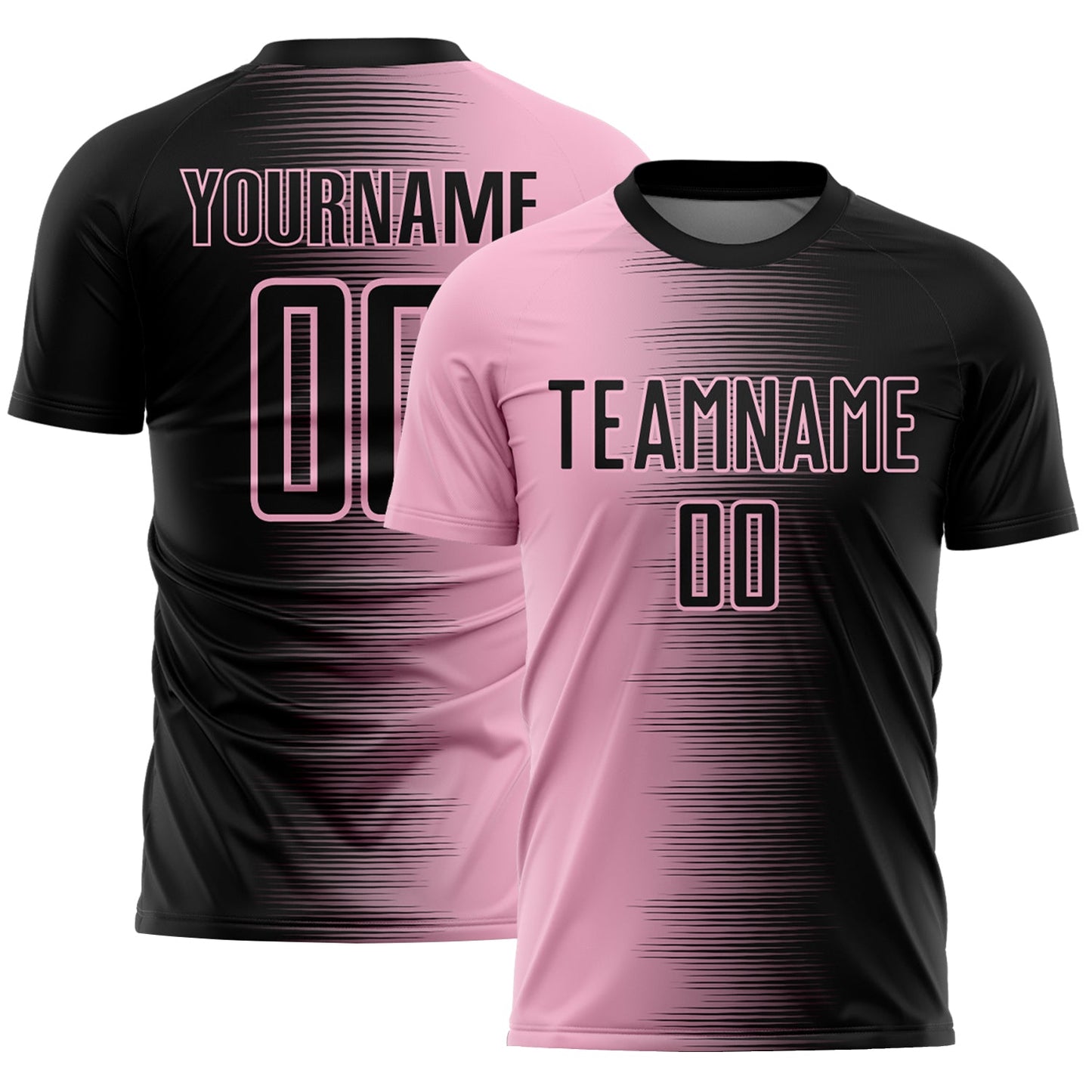 Custom Black Light Pink Gradient Line Sublimation Soccer Uniform Jersey - Main View