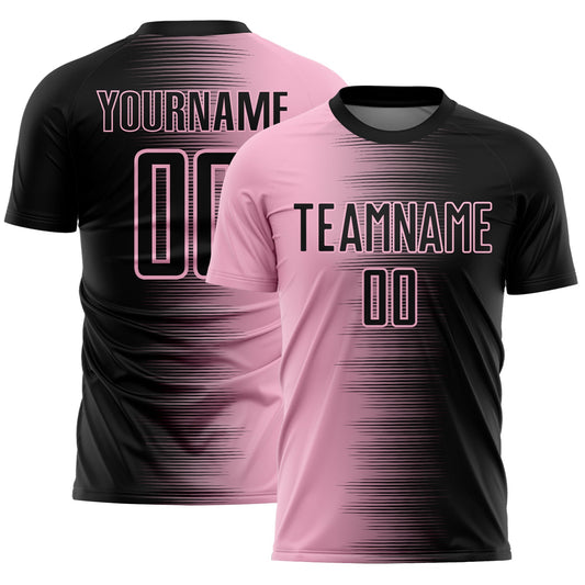 Custom Black Light Pink Gradient Line Sublimation Soccer Uniform Jersey - Main View