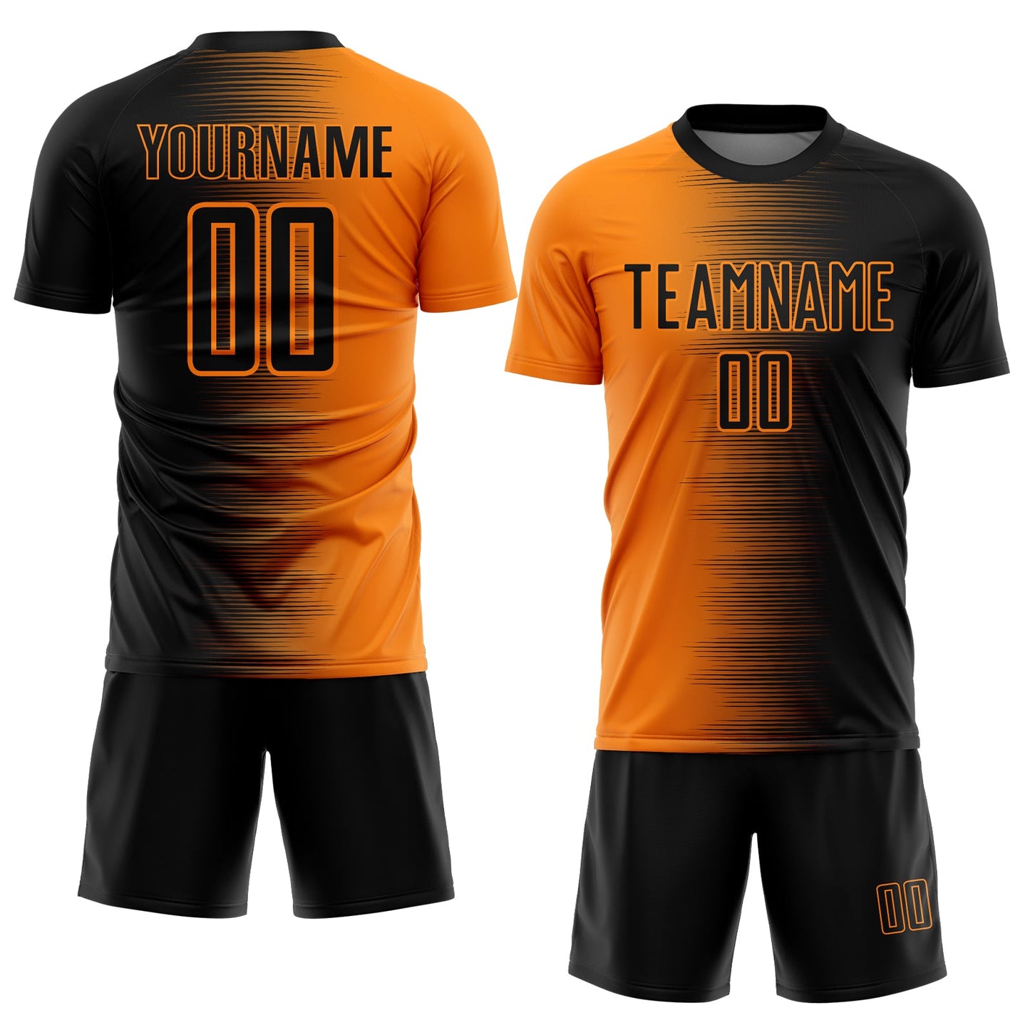 Custom Black Bay Orange Gradient Line Sublimation Soccer Uniform Jersey view 2