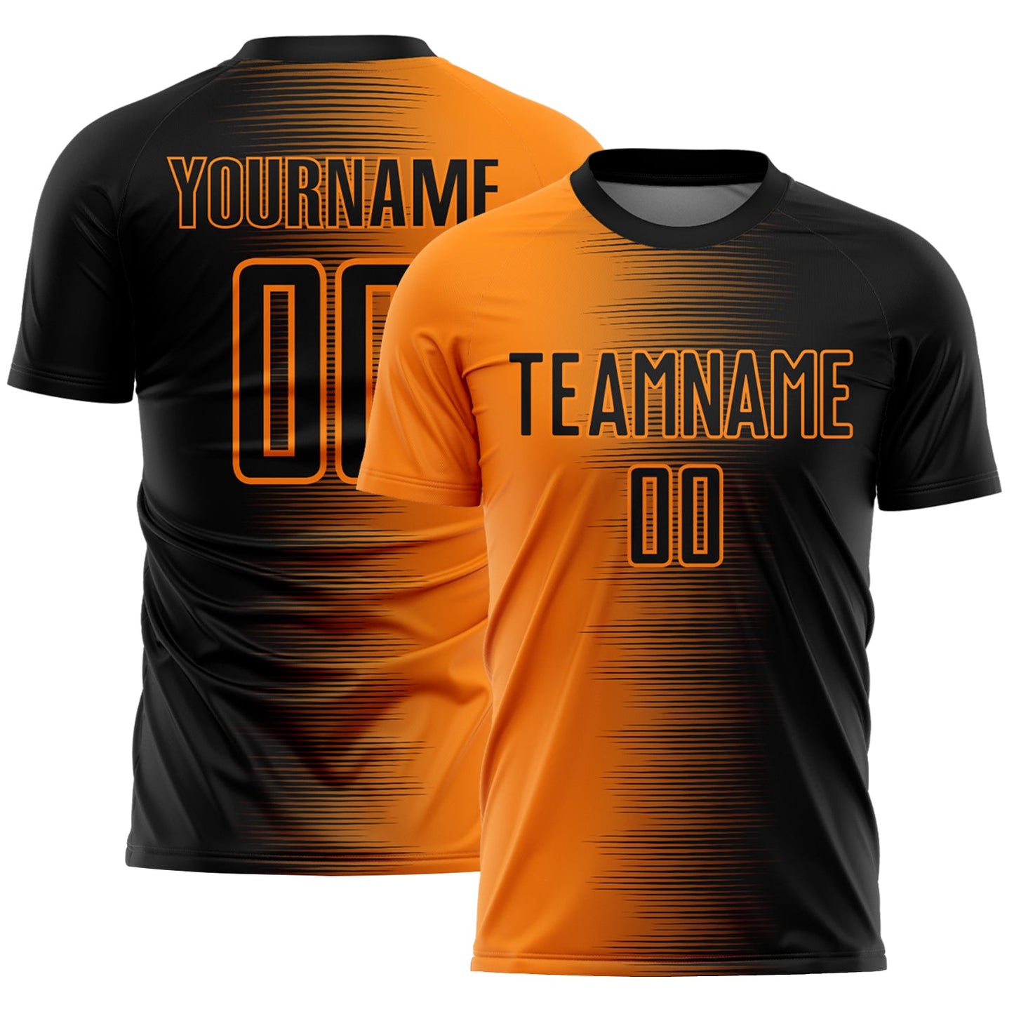 Custom Black Bay Orange Gradient Line Sublimation Soccer Uniform Jersey - Main View