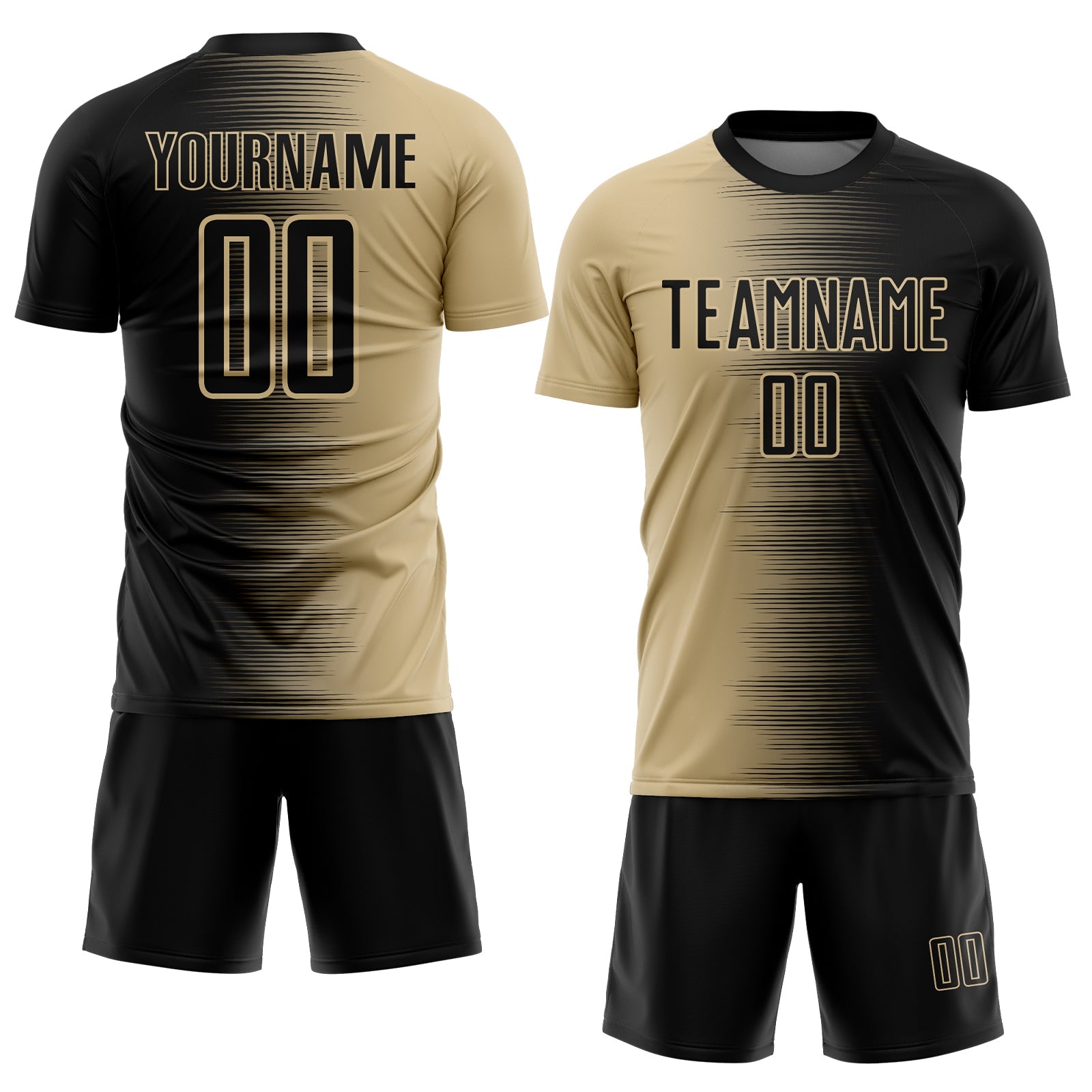 Custom Black Vegas Gold Gradient Line Sublimation Soccer Uniform Jersey view 2