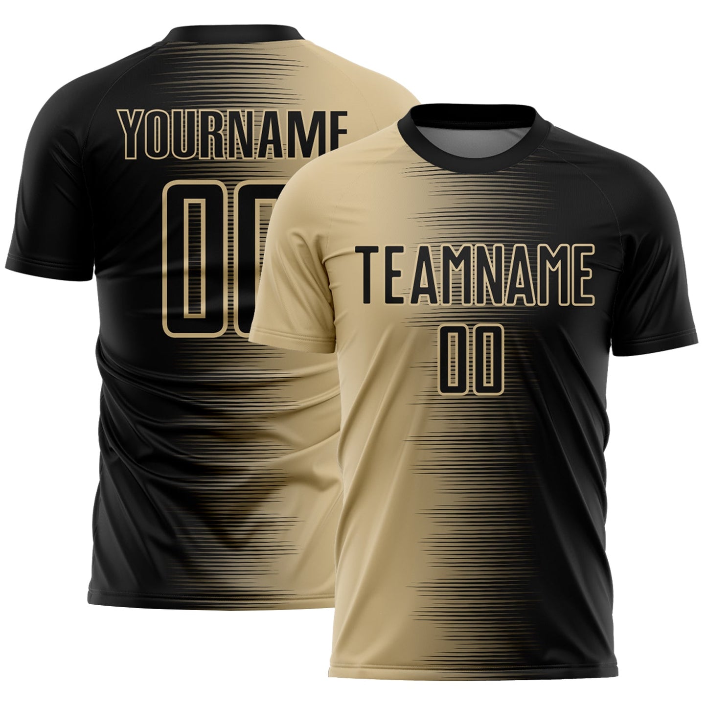 Custom Black Vegas Gold Gradient Line Sublimation Soccer Uniform Jersey - Main View