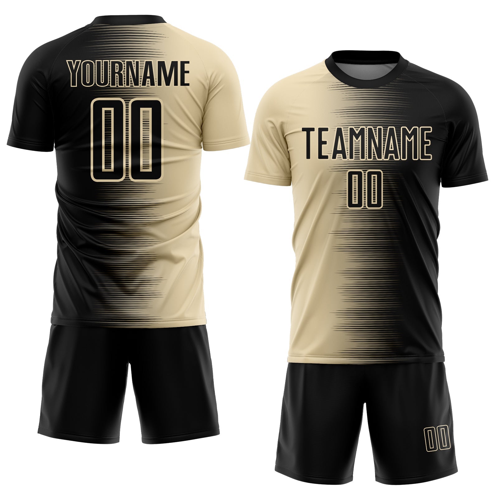 Custom Black Cream Gradient Line Sublimation Soccer Uniform Jersey view 2