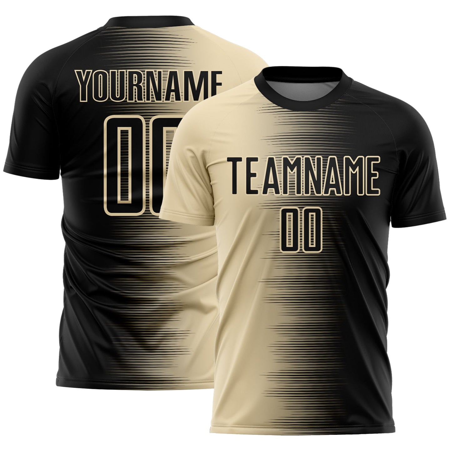 Custom Black Cream Gradient Line Sublimation Soccer Uniform Jersey - Main View