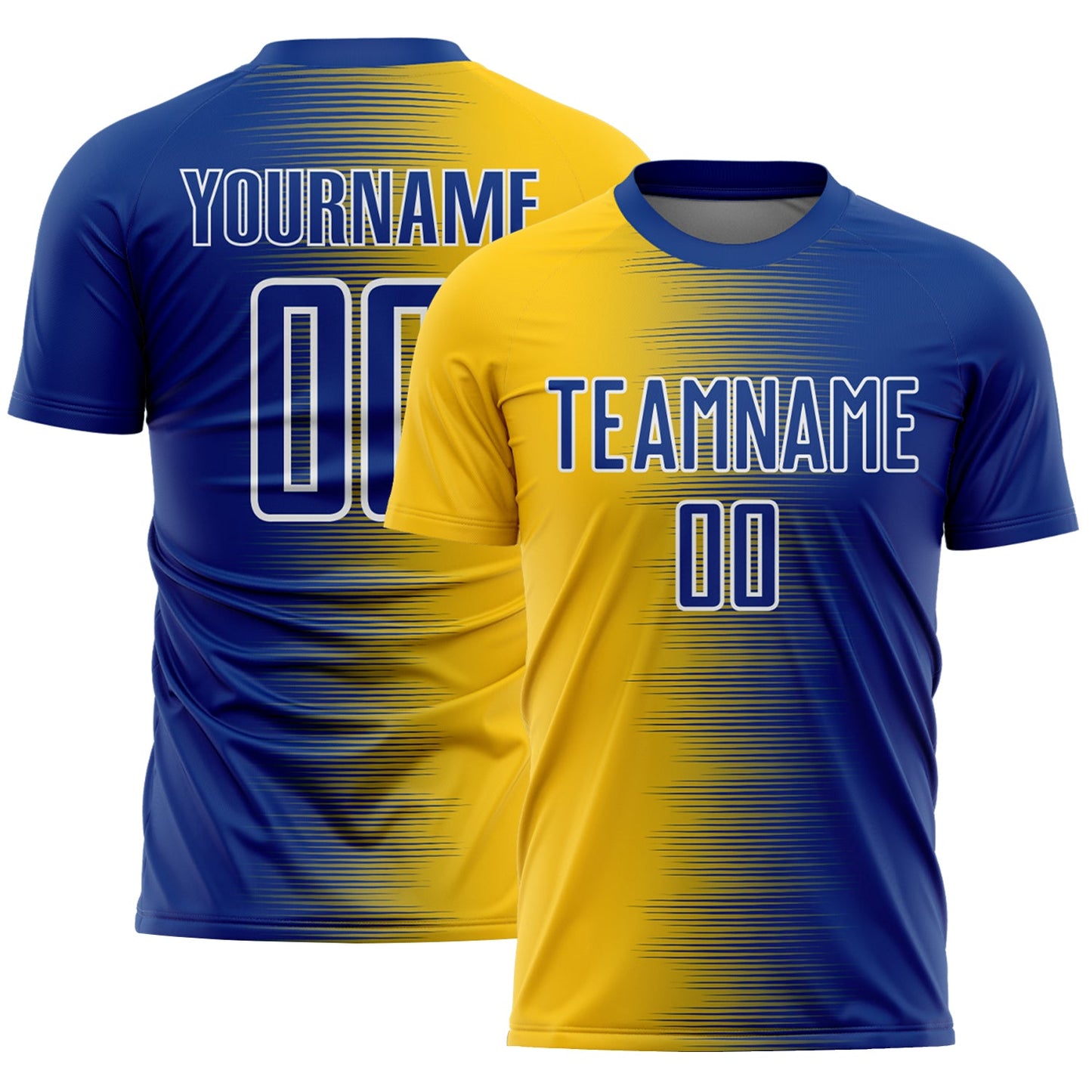 Custom Royal White-Yellow Gradient Line Sublimation Soccer Uniform Jersey - Main View