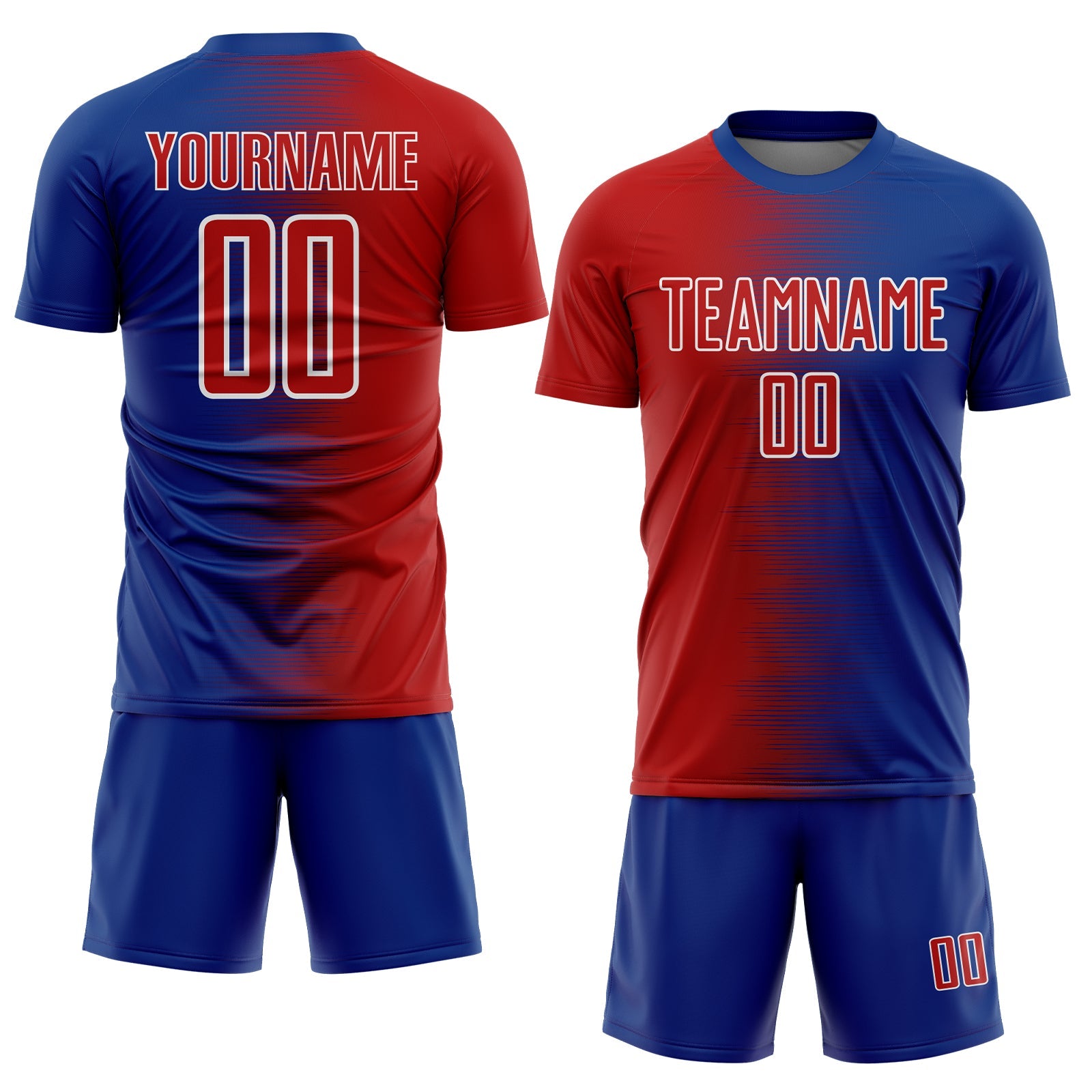 Custom Royal Red-White Gradient Line Sublimation Soccer Uniform Jersey view 2