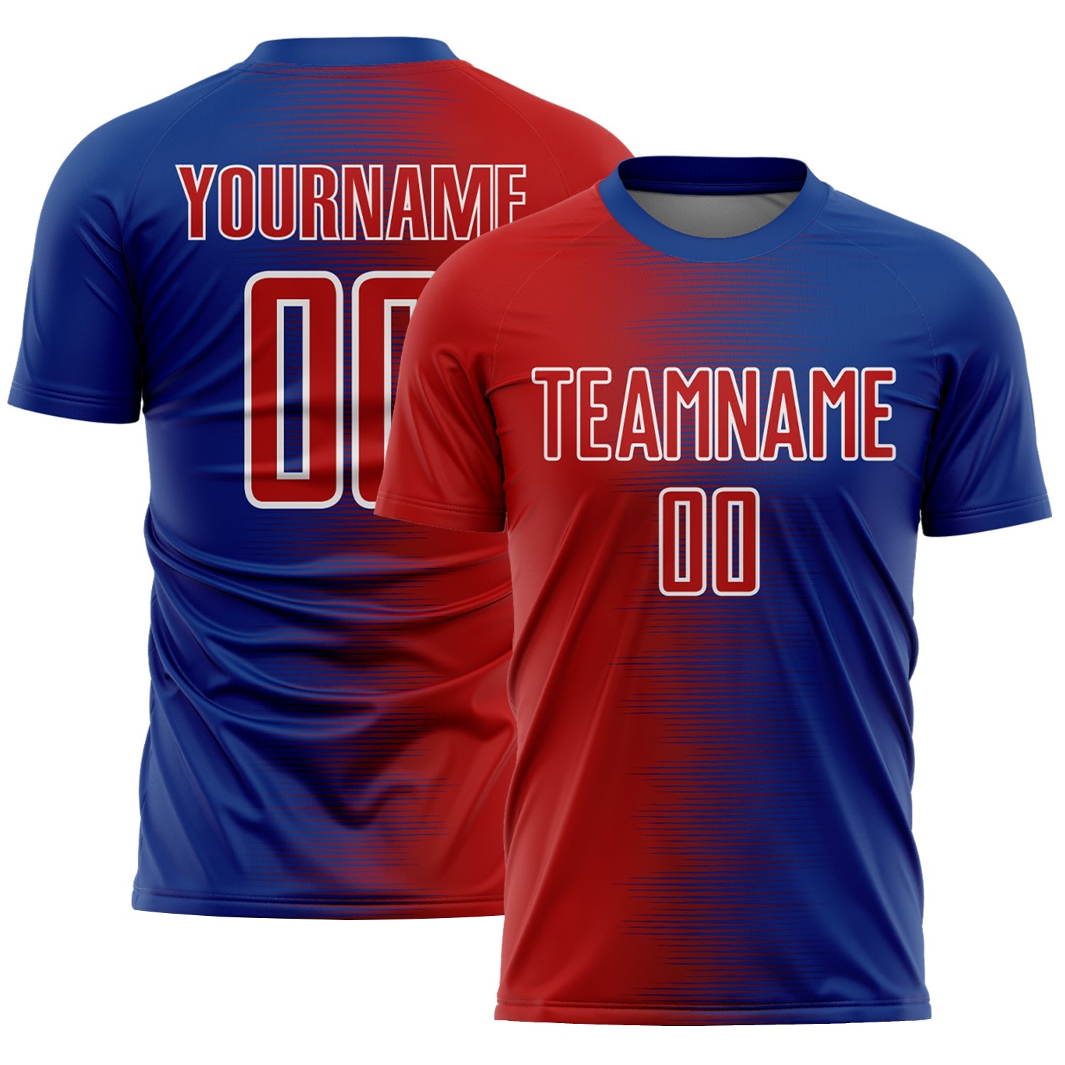 Custom Royal Red-White Gradient Line Sublimation Soccer Uniform Jersey - Main View