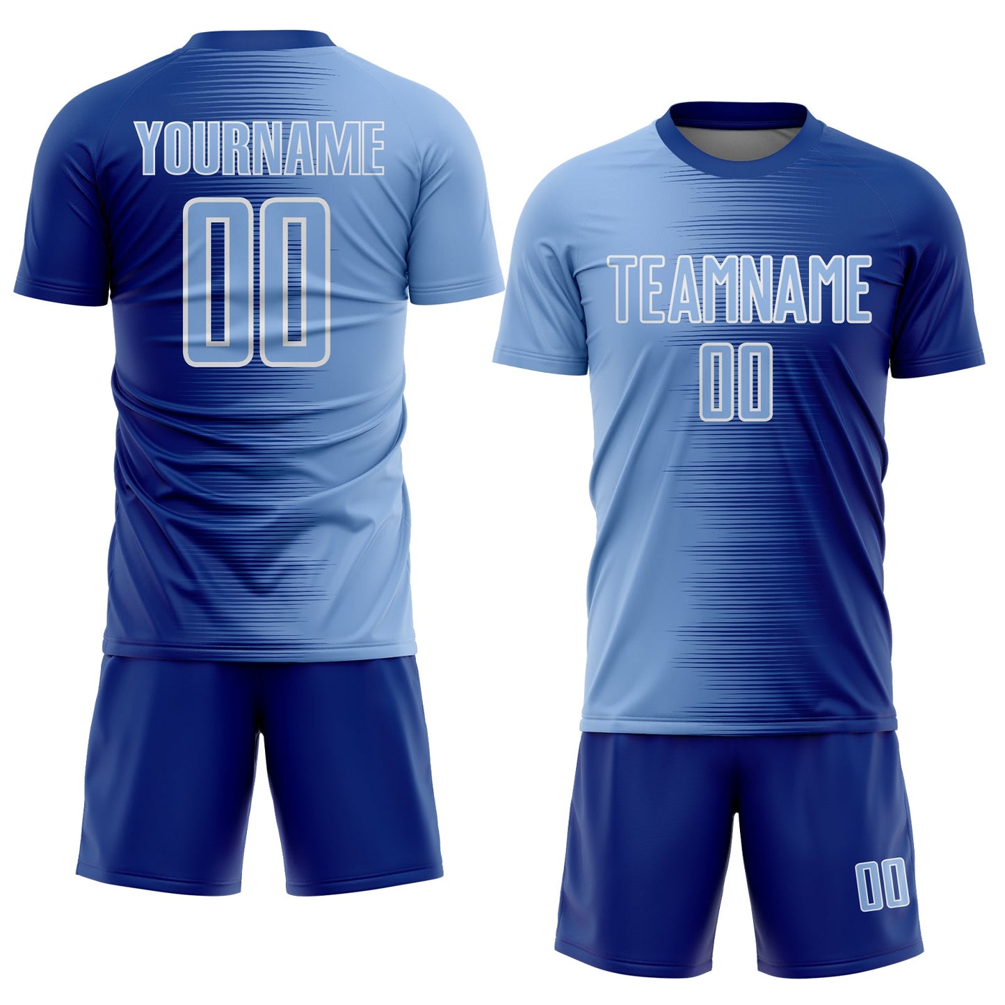 Custom Royal Light Blue-White Gradient Line Sublimation Soccer Uniform Jersey view 2
