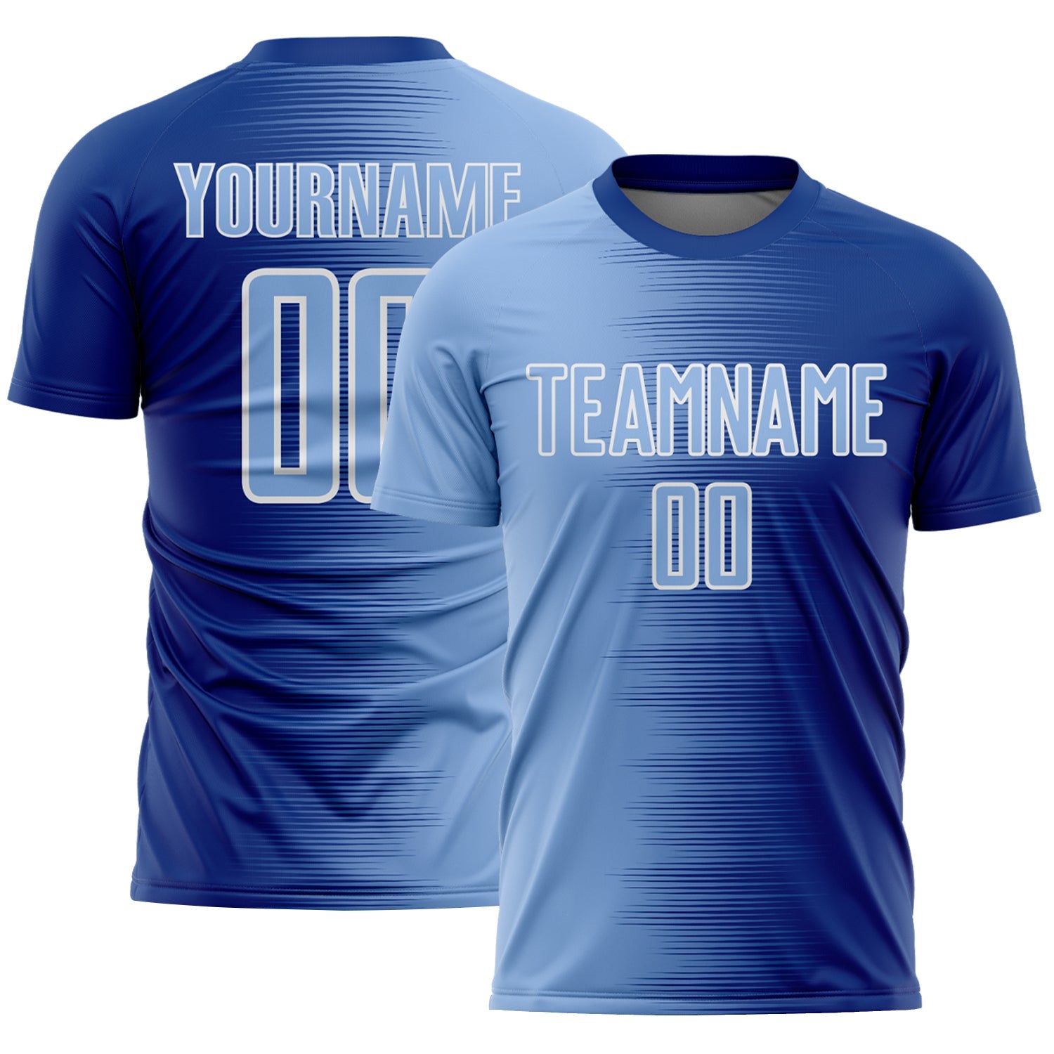 Custom Royal Light Blue-White Gradient Line Sublimation Soccer Uniform Jersey - Main View
