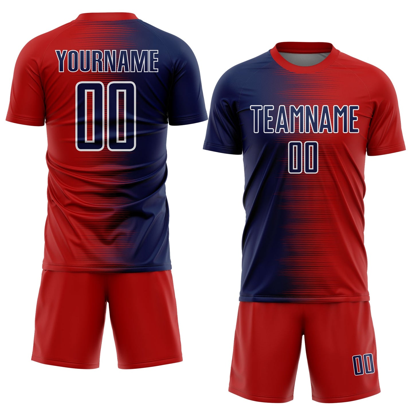 Custom Red Navy-White Gradient Line Sublimation Soccer Uniform Jersey view 2