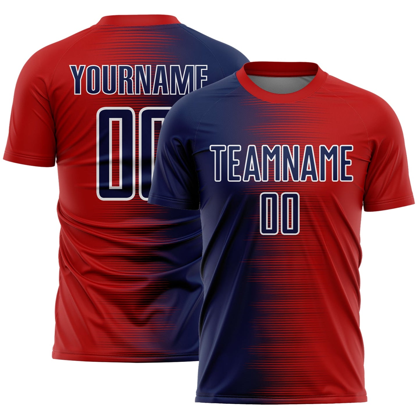 Custom Red Navy-White Gradient Line Sublimation Soccer Uniform Jersey - Main View