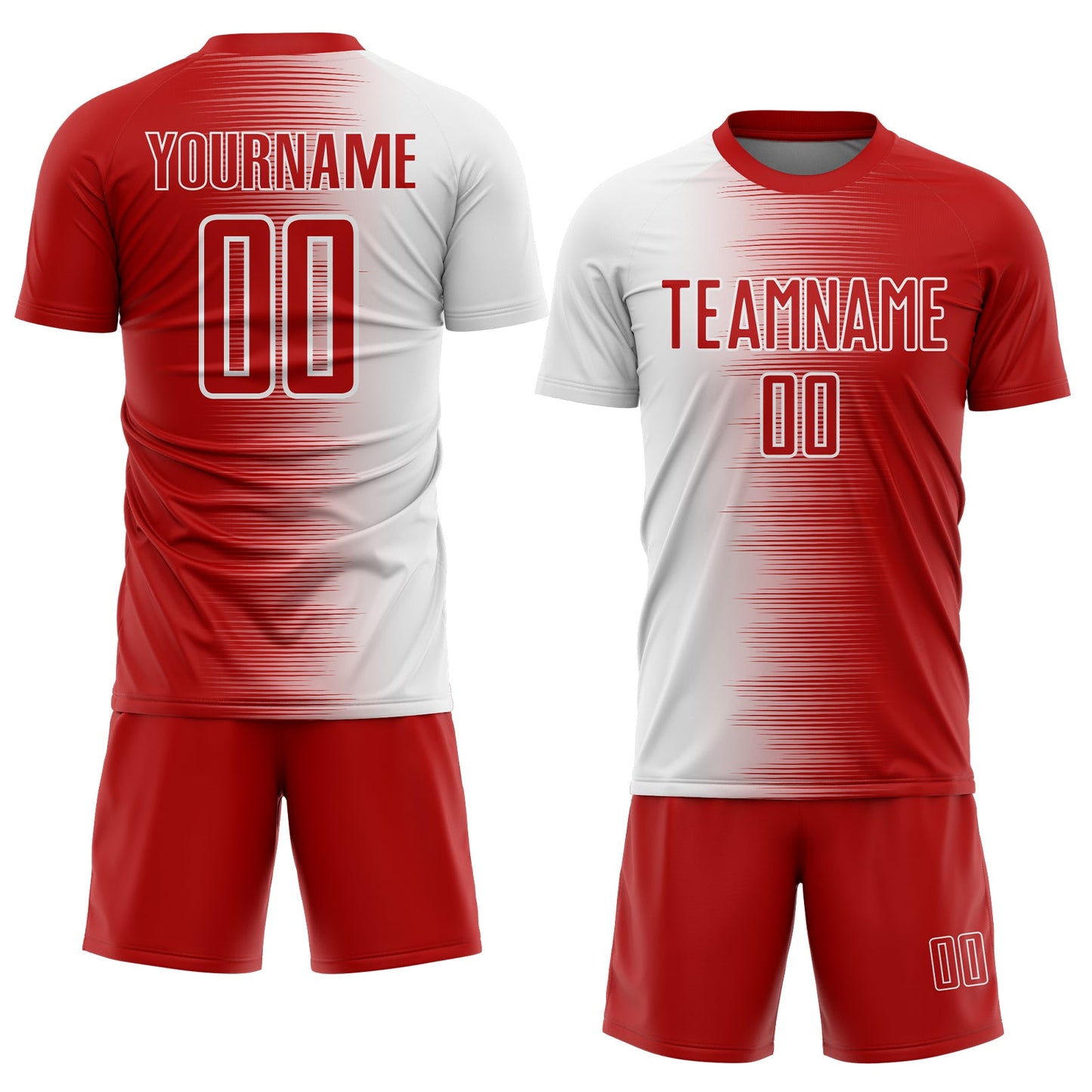 Custom Red White Gradient Line Sublimation Soccer Uniform Jersey view 2
