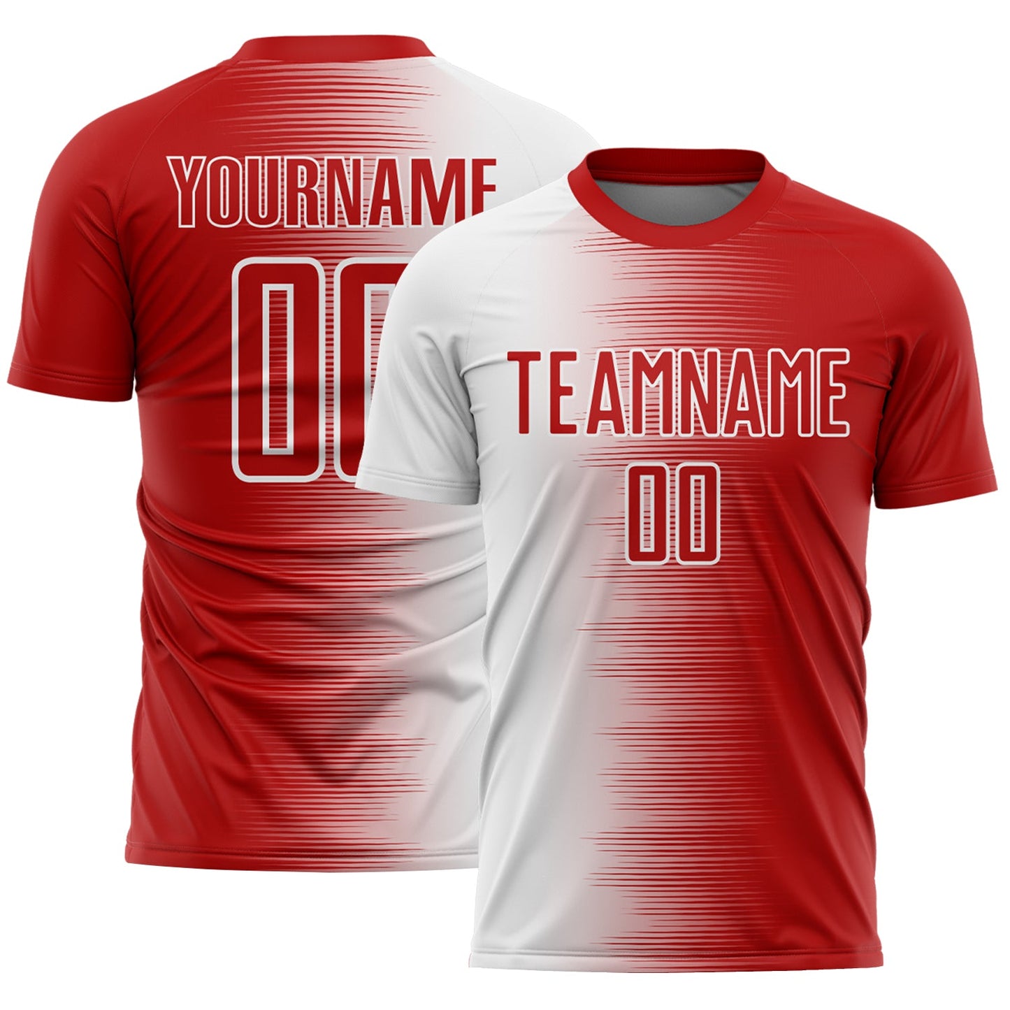 Custom Red White Gradient Line Sublimation Soccer Uniform Jersey - Main View