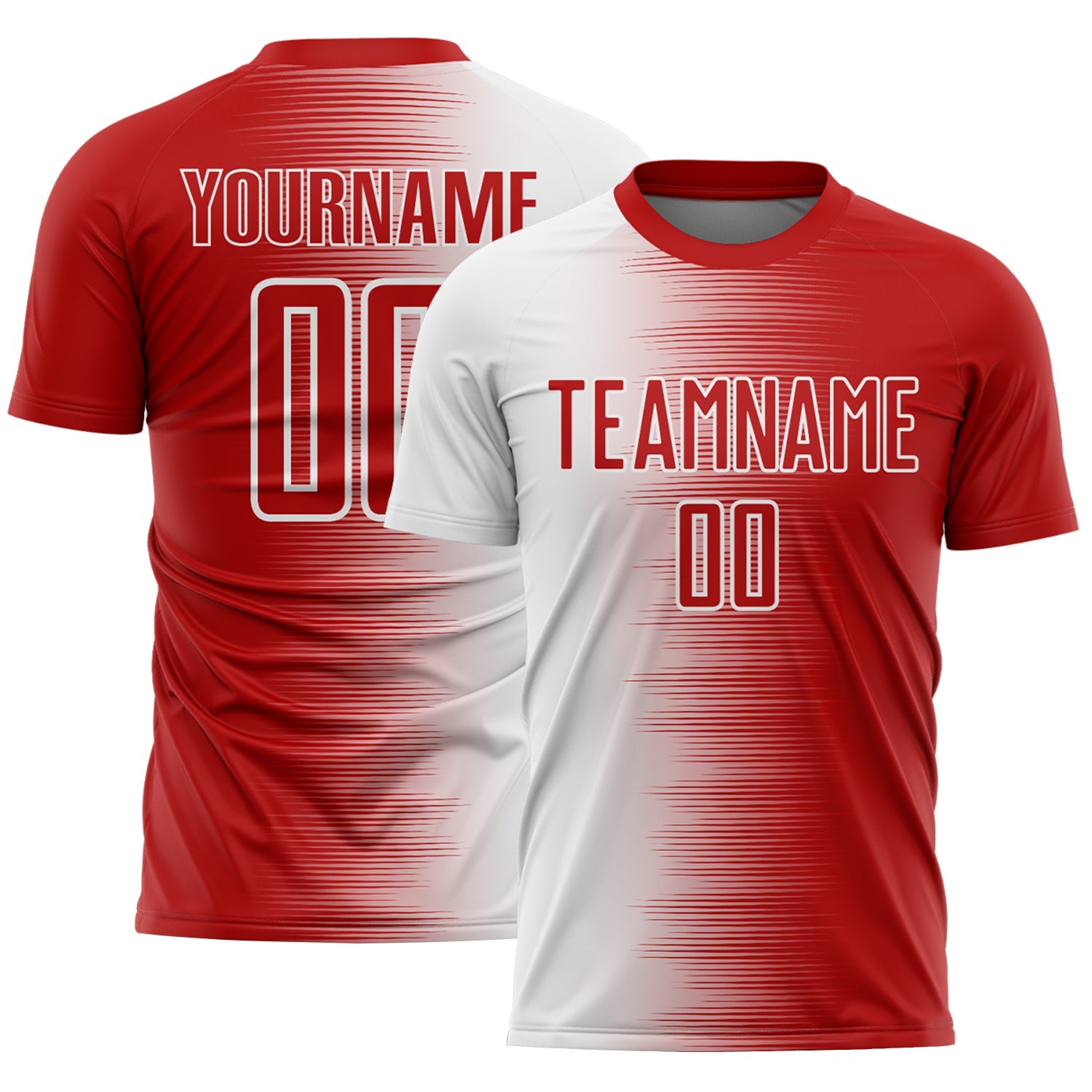Custom Red White Gradient Line Sublimation Soccer Uniform Jersey - Main View