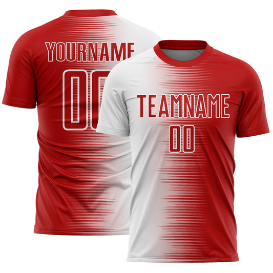 Custom Red White Gradient Line Sublimation Soccer Uniform Jersey - Main View