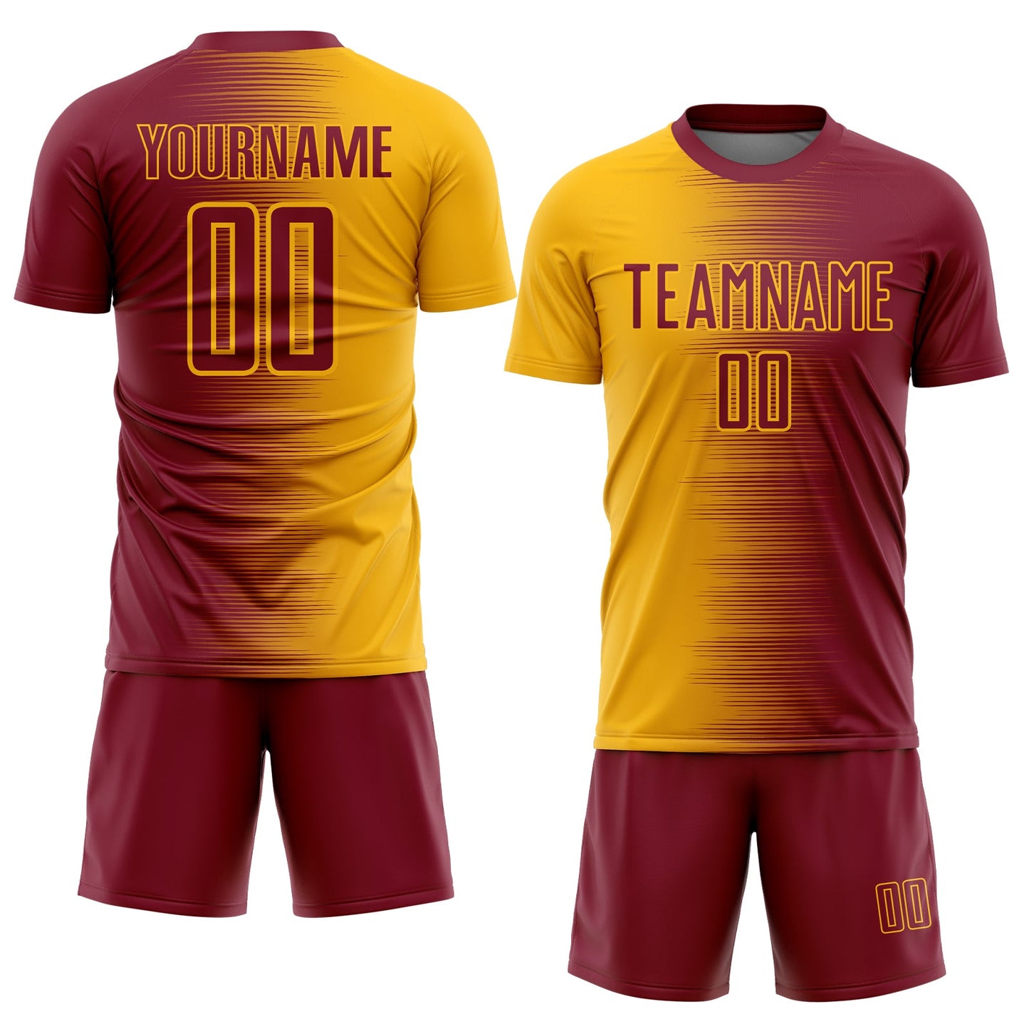 Custom Crimson Gold Gradient Line Sublimation Soccer Uniform Jersey view 2