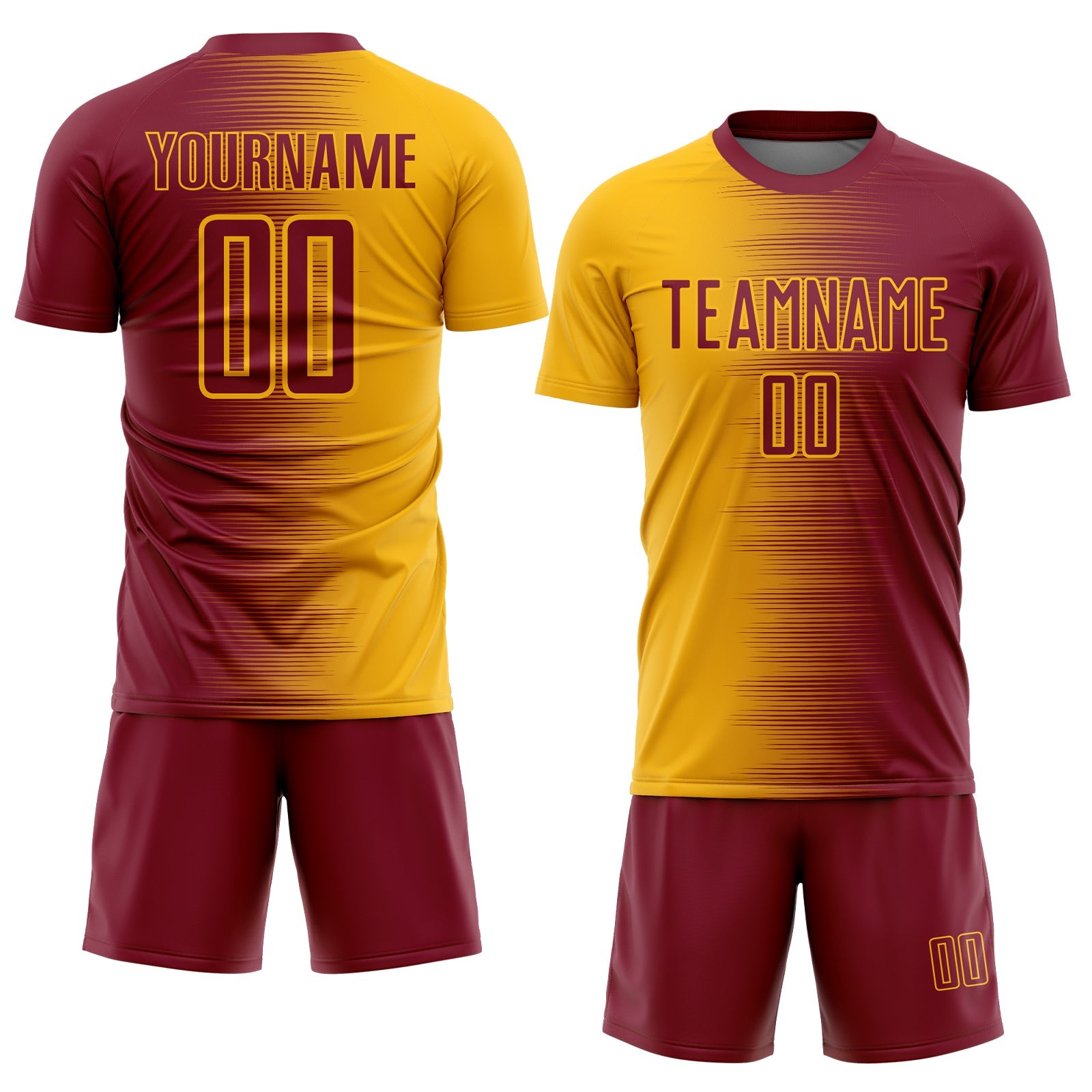 Custom Crimson Gold Gradient Line Sublimation Soccer Uniform Jersey view 2