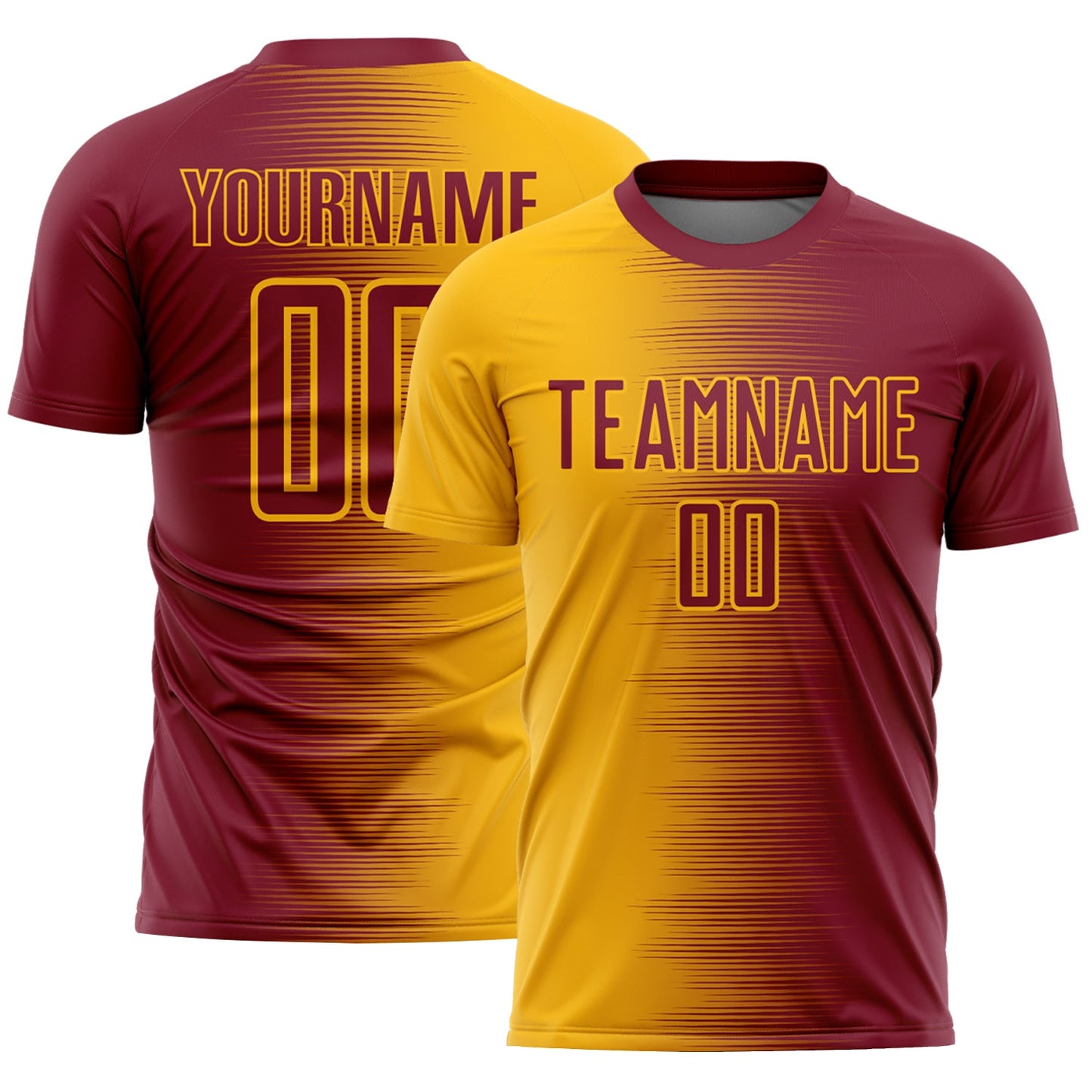 Custom Crimson Gold Gradient Line Sublimation Soccer Uniform Jersey - Main View