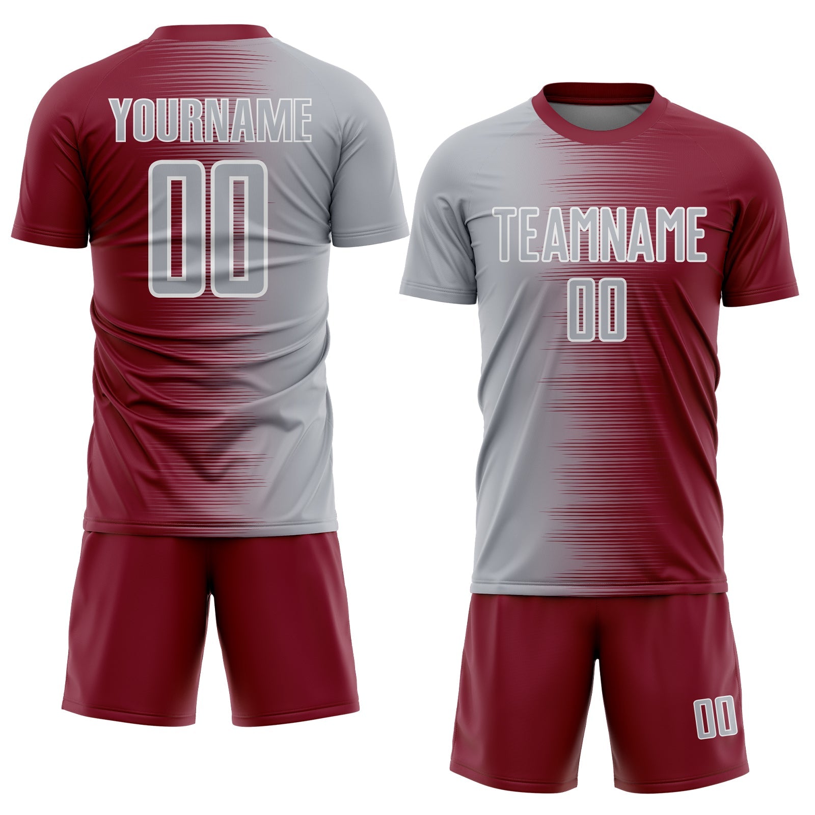 Custom Crimson Gray-White Gradient Line Sublimation Soccer Uniform Jersey view 2