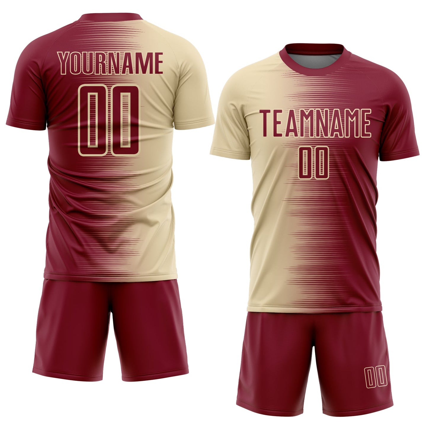 Custom Crimson Cream Gradient Line Sublimation Soccer Uniform Jersey view 2