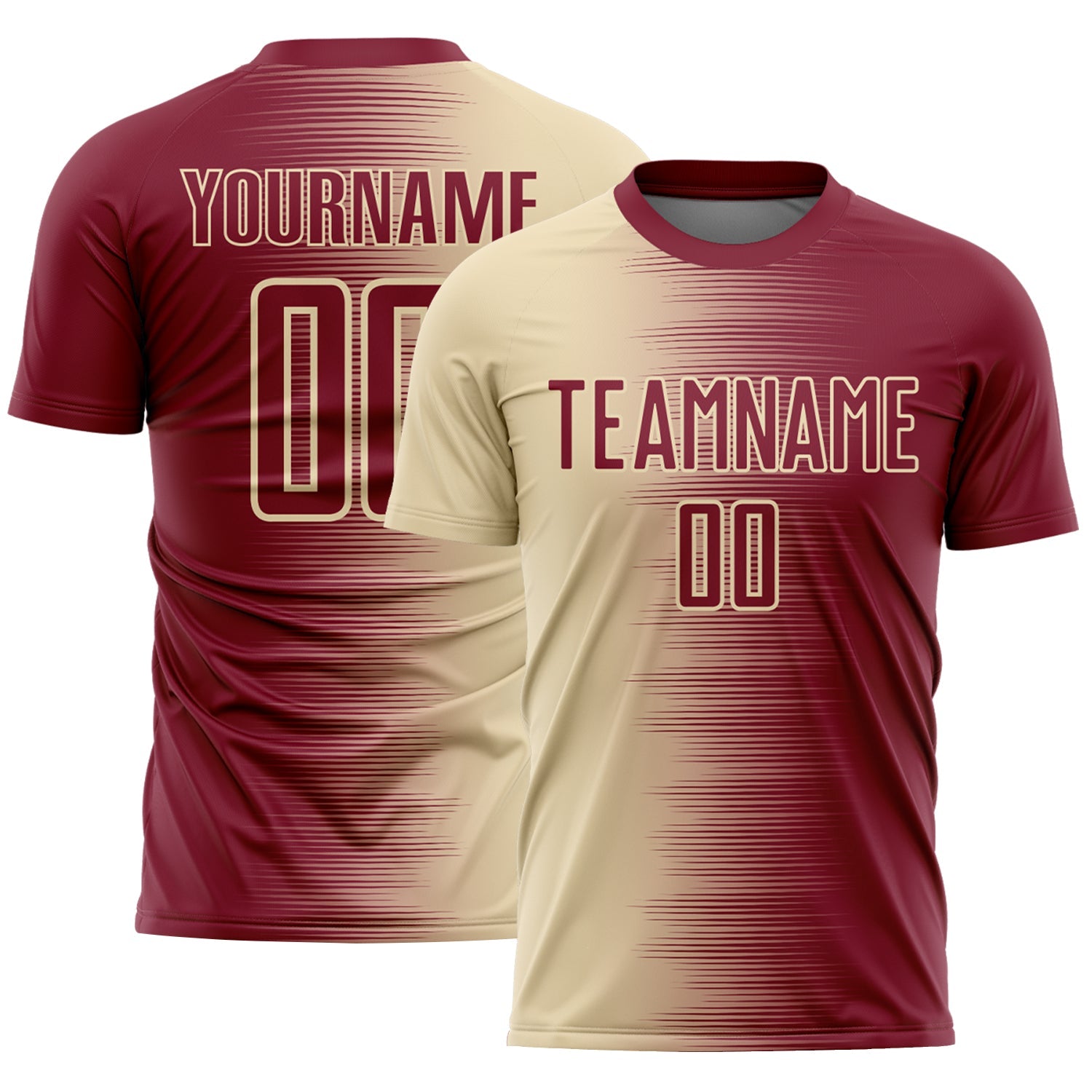 Custom Crimson Cream Gradient Line Sublimation Soccer Uniform Jersey - Main View