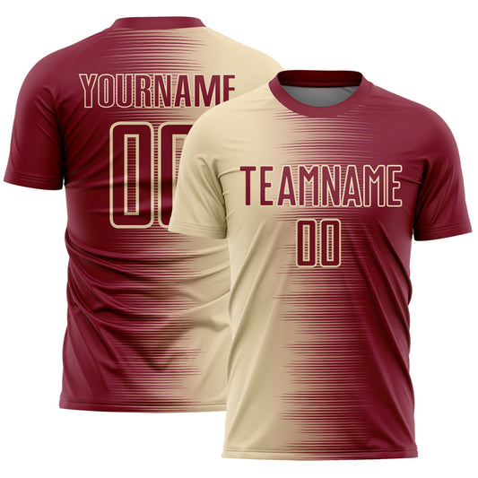 Custom Crimson Cream Gradient Line Sublimation Soccer Uniform Jersey - Main View