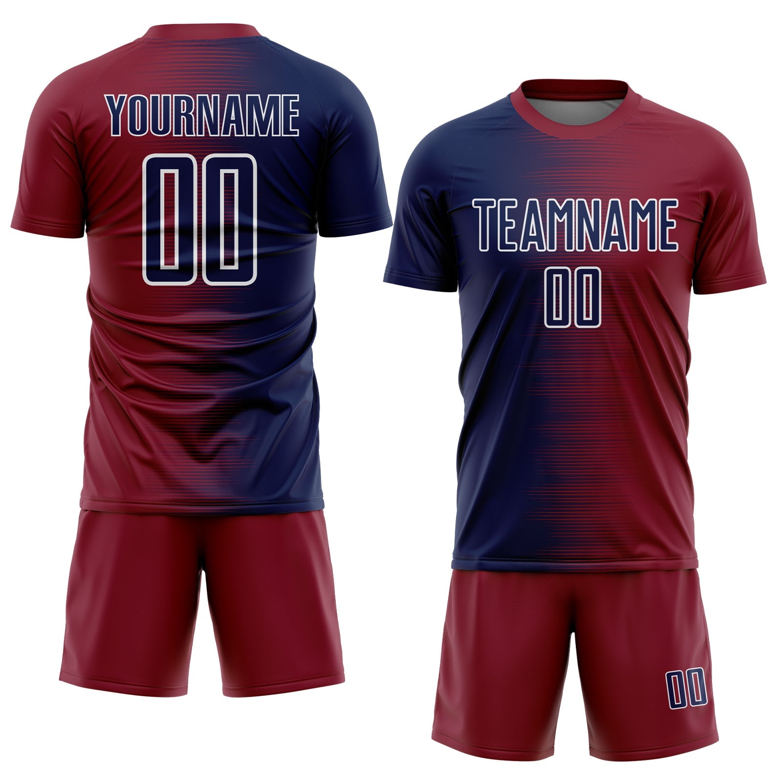 Custom Crimson Navy-White Gradient Line Sublimation Soccer Uniform Jersey view 2